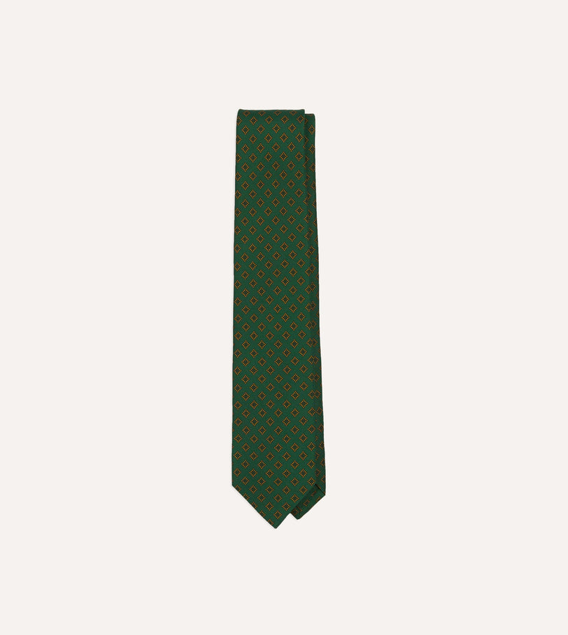Green Diamond Medallion Self-Tipped Silk Tie