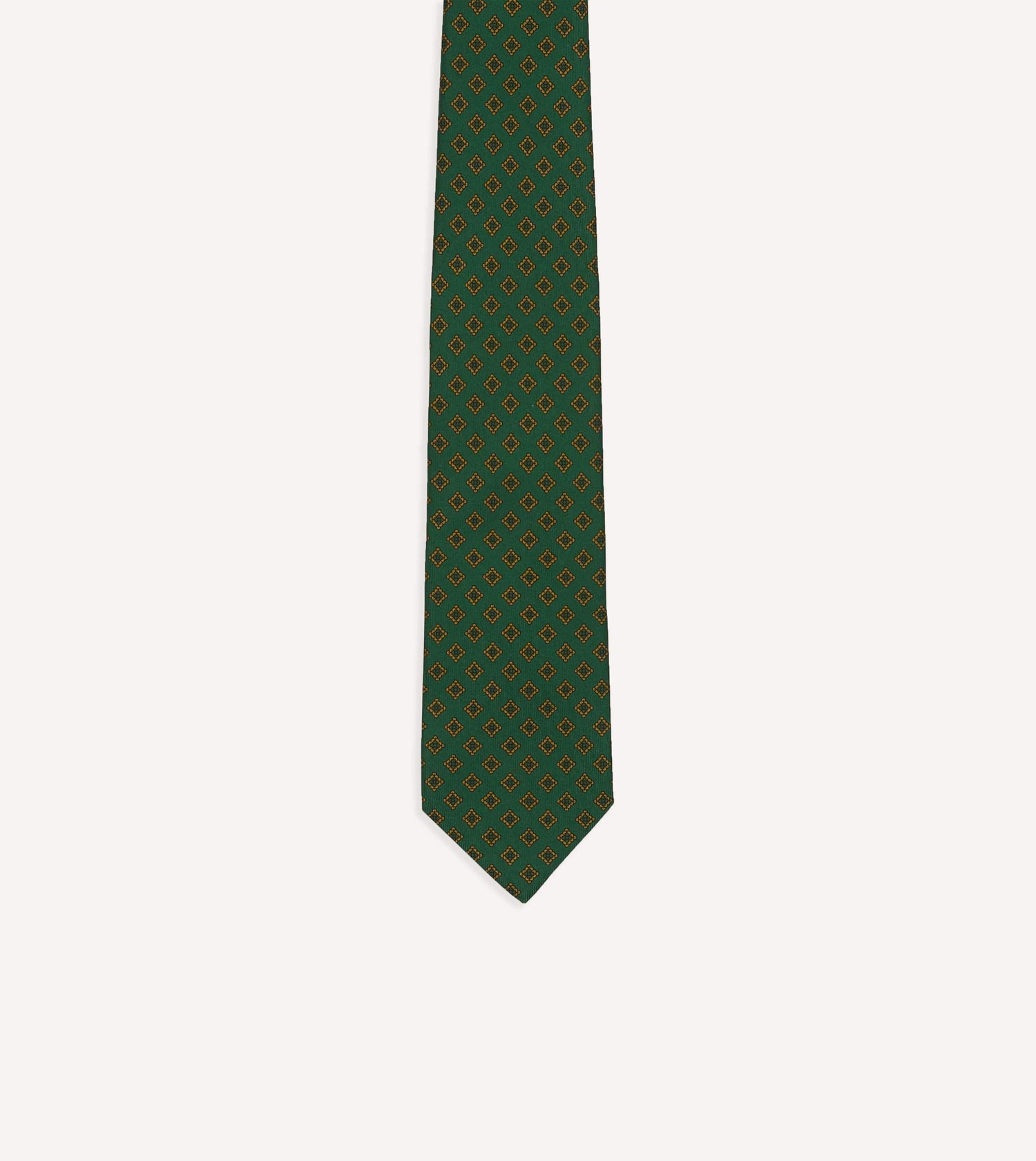 Green Diamond Medallion Self-Tipped Silk Tie