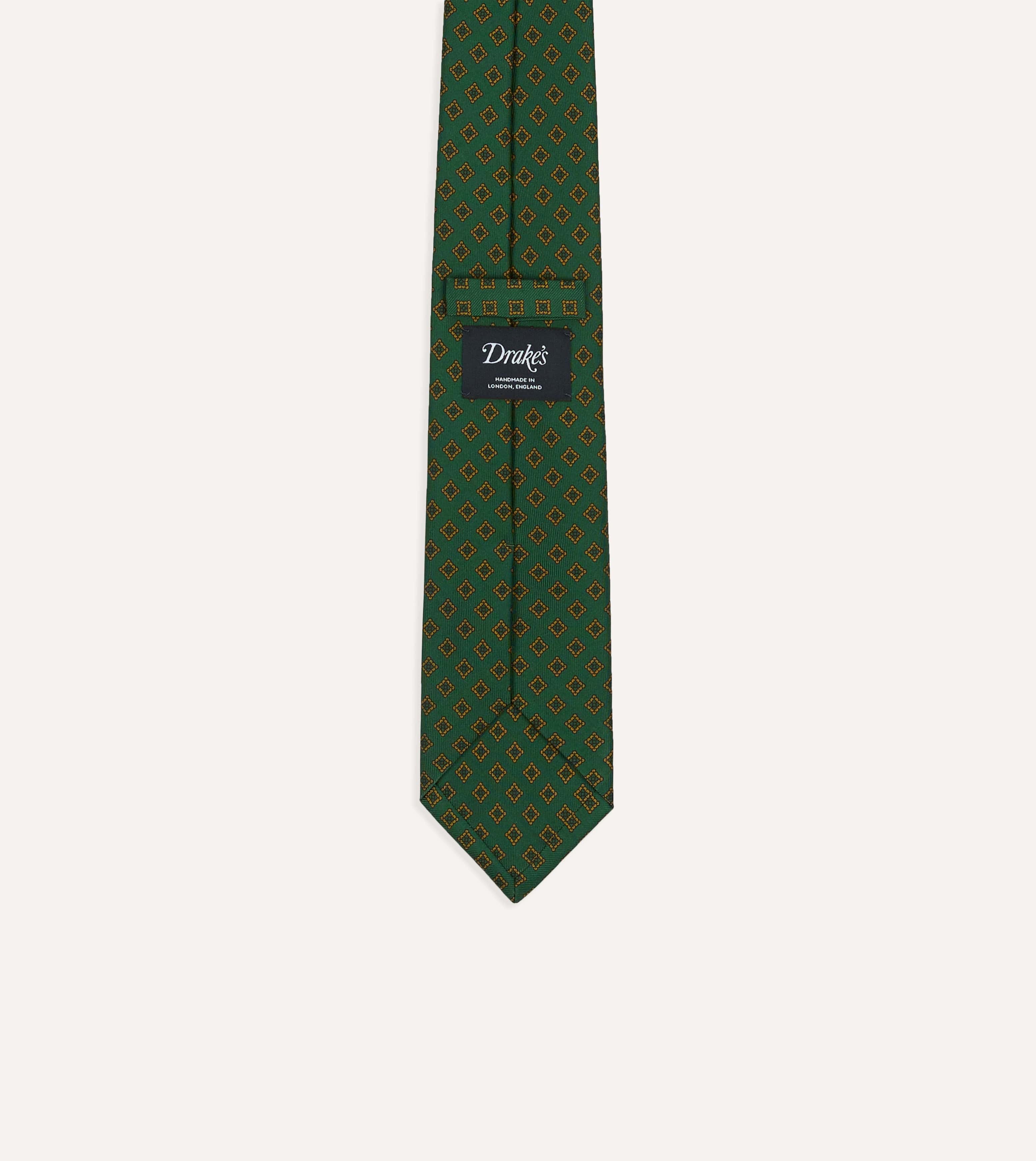 Green Diamond Medallion Self-Tipped Silk Tie