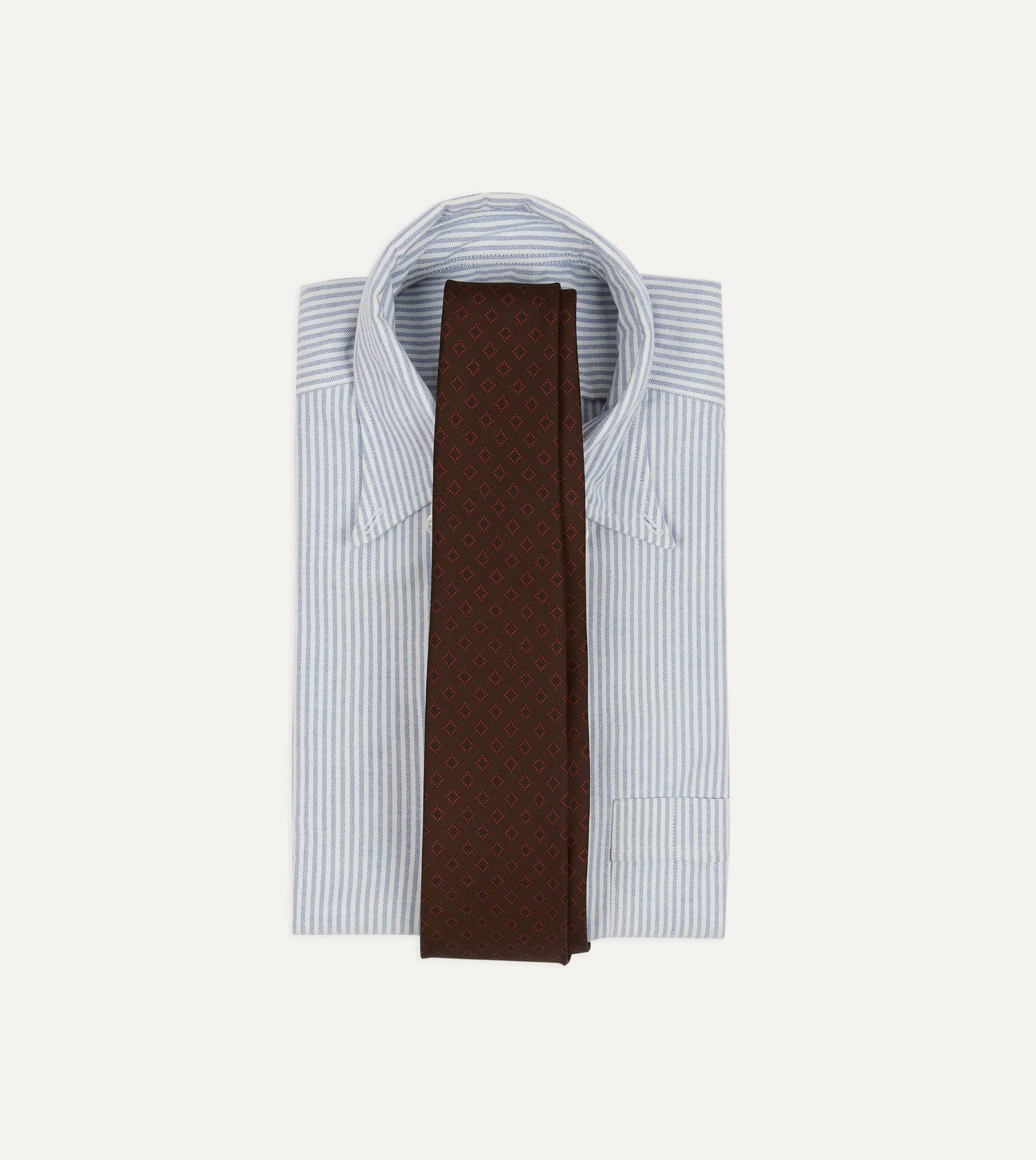 Brown Flower Tile Print Silk Self Tipped Tie