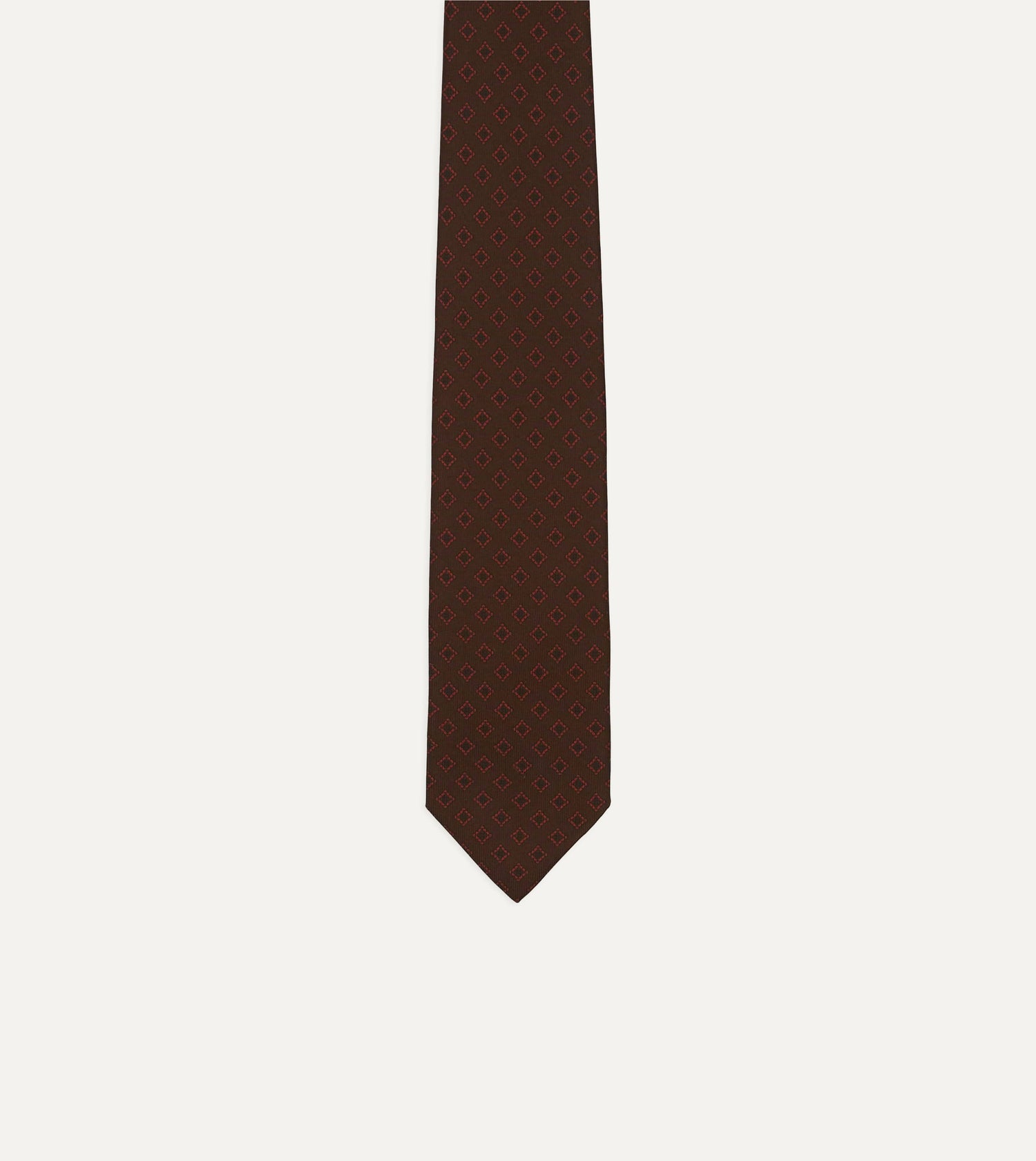 Brown Flower Tile Print Silk Self Tipped Tie