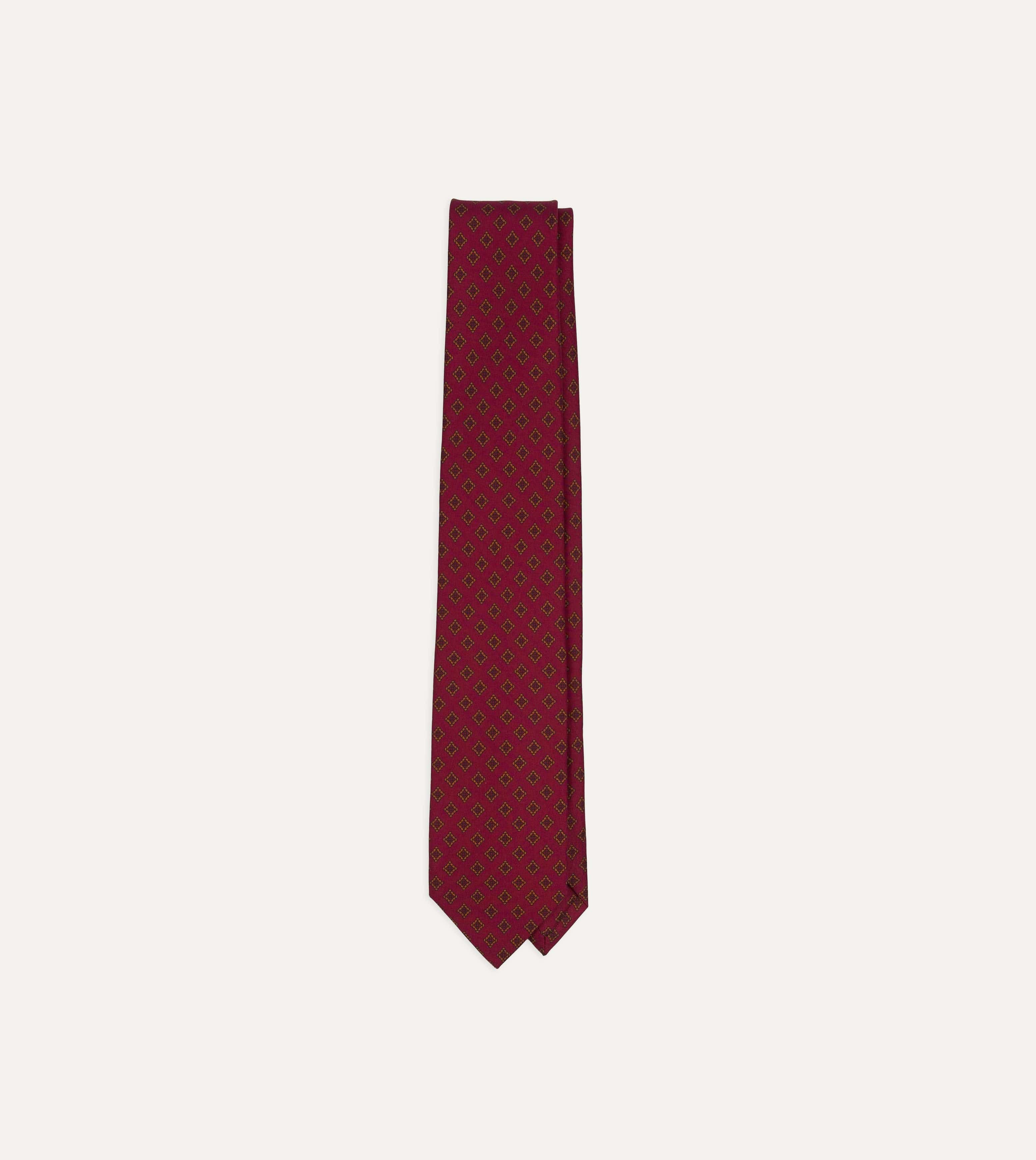 Magenta Diamond Medallion Self-Tipped Silk Tie