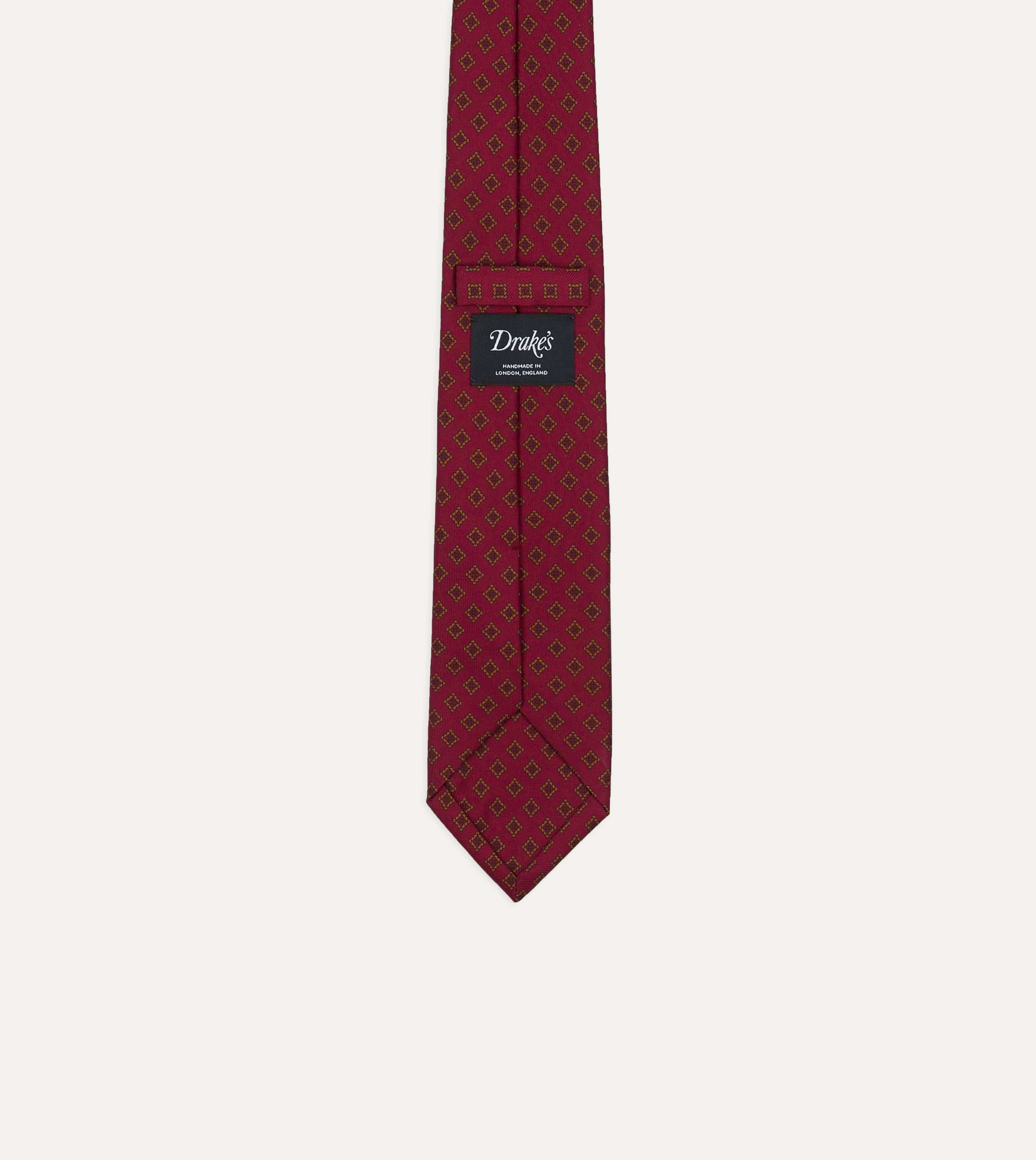 Magenta Diamond Medallion Self-Tipped Silk Tie