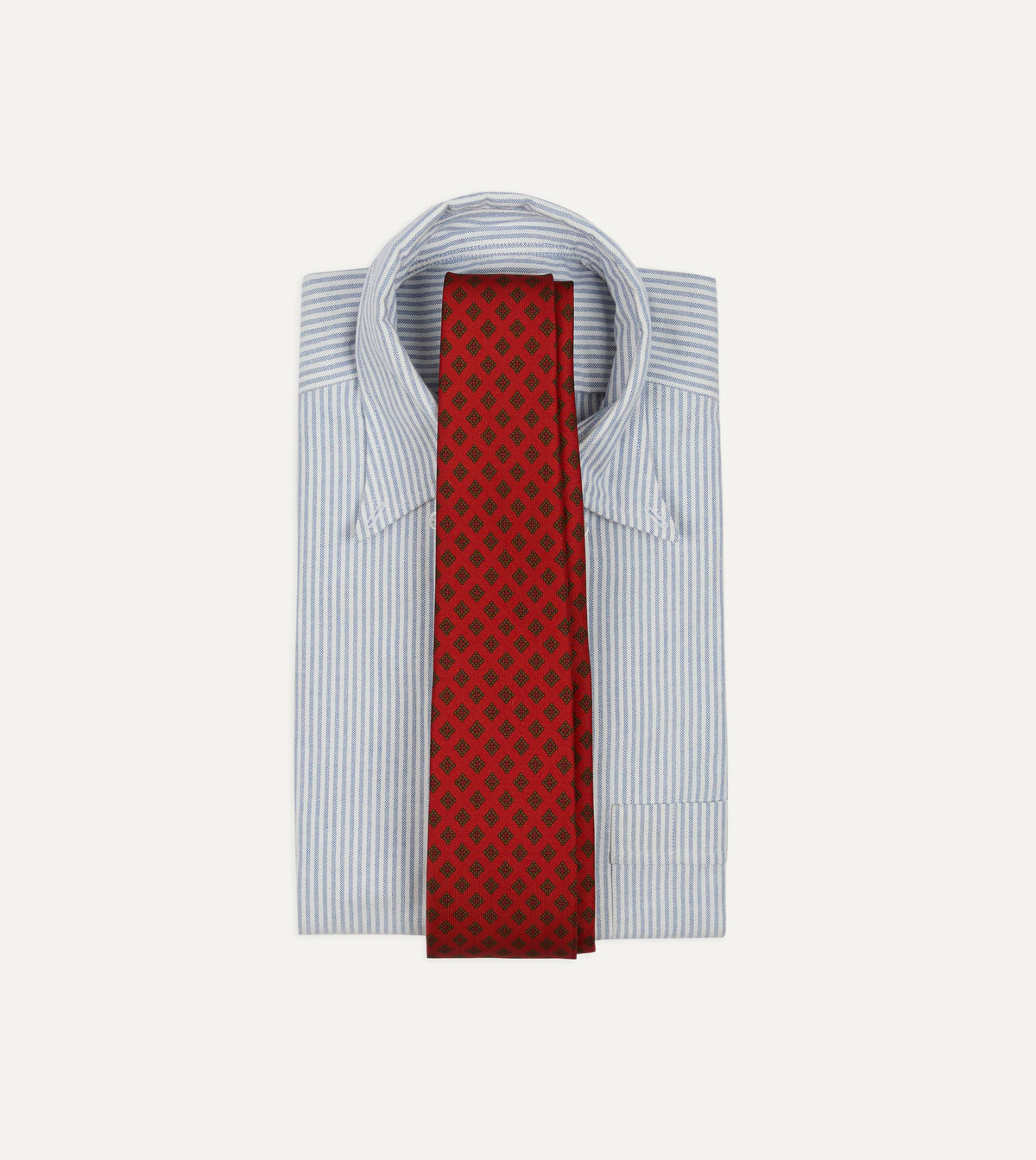 Red Flower Tile Print Silk Self Tipped Tie