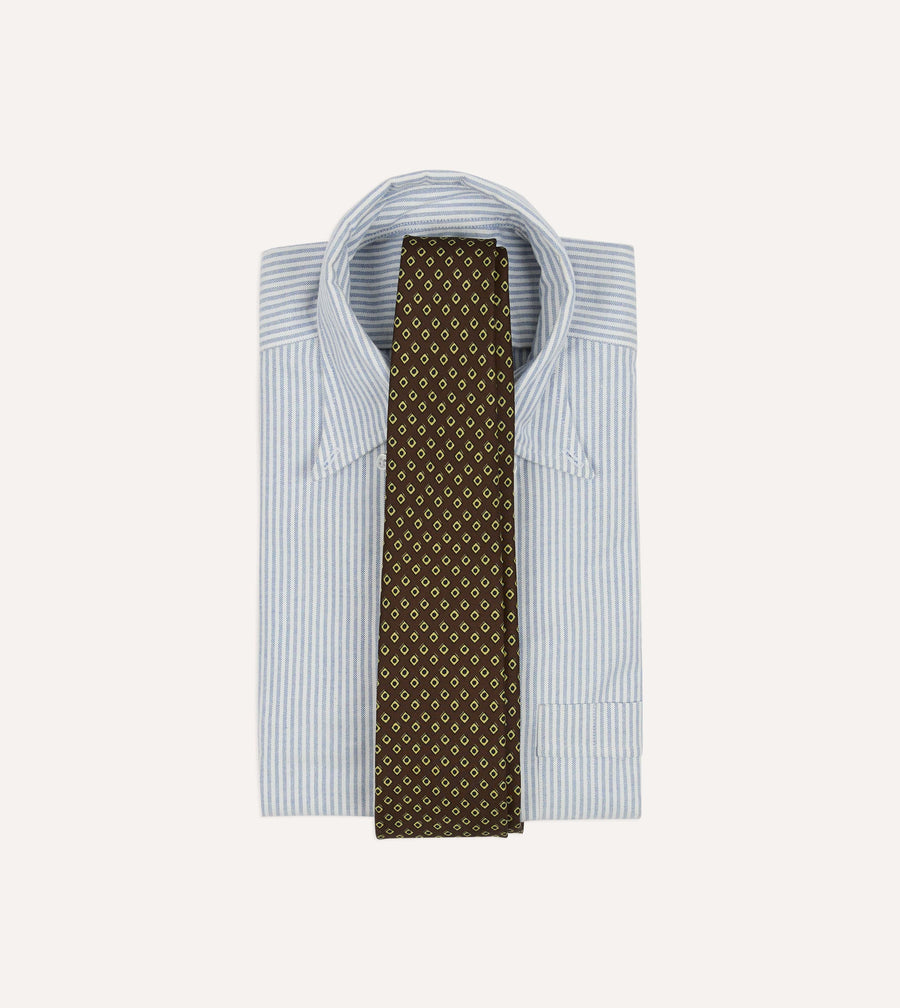 Brown Dotted Square Print Silk Self-Tipped Tie