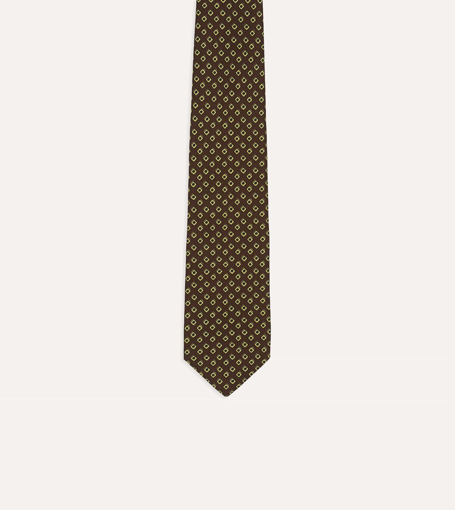 Brown Dotted Square Print Silk Self-Tipped Tie