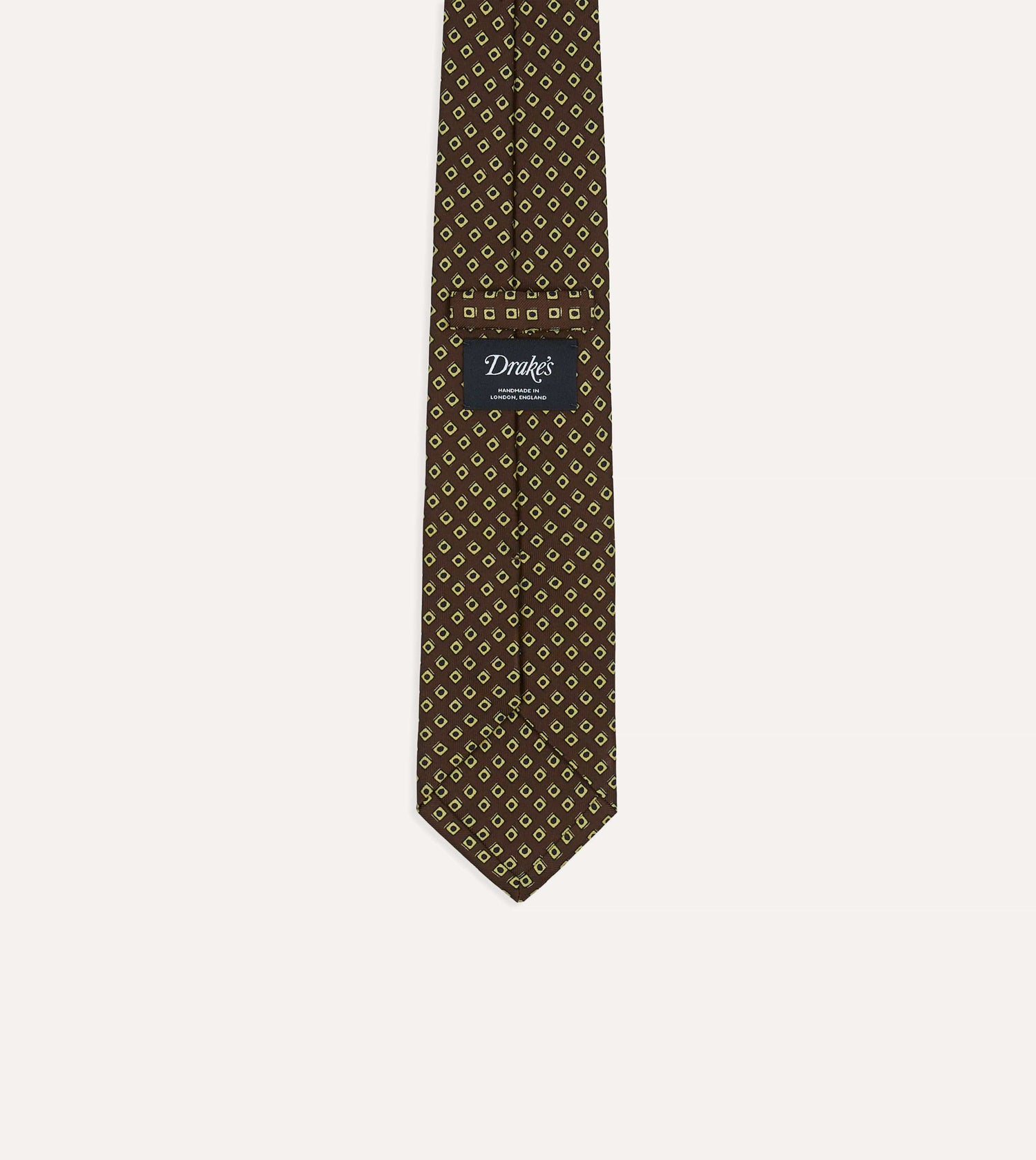 Brown Dotted Square Print Silk Self-Tipped Tie