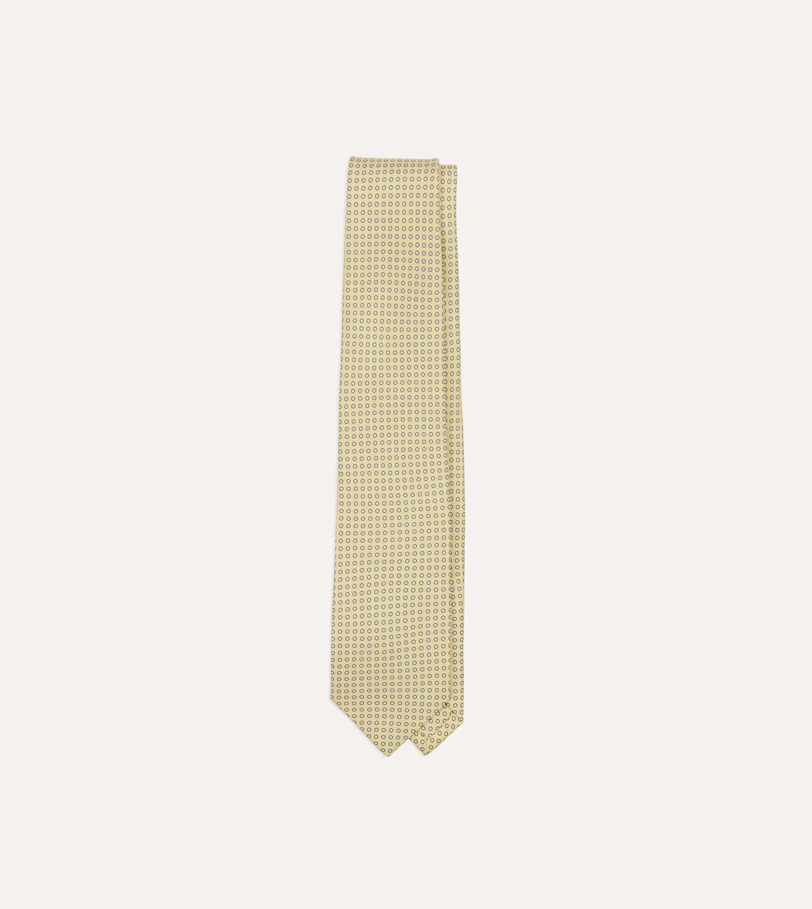 Yellow Mini Circle Print Silk Self-Tipped Tie