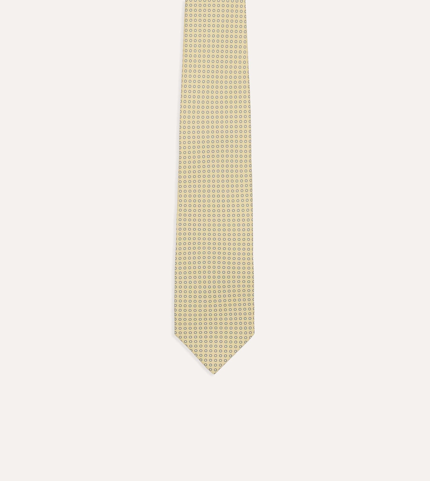 Yellow Mini Circle Print Silk Self-Tipped Tie