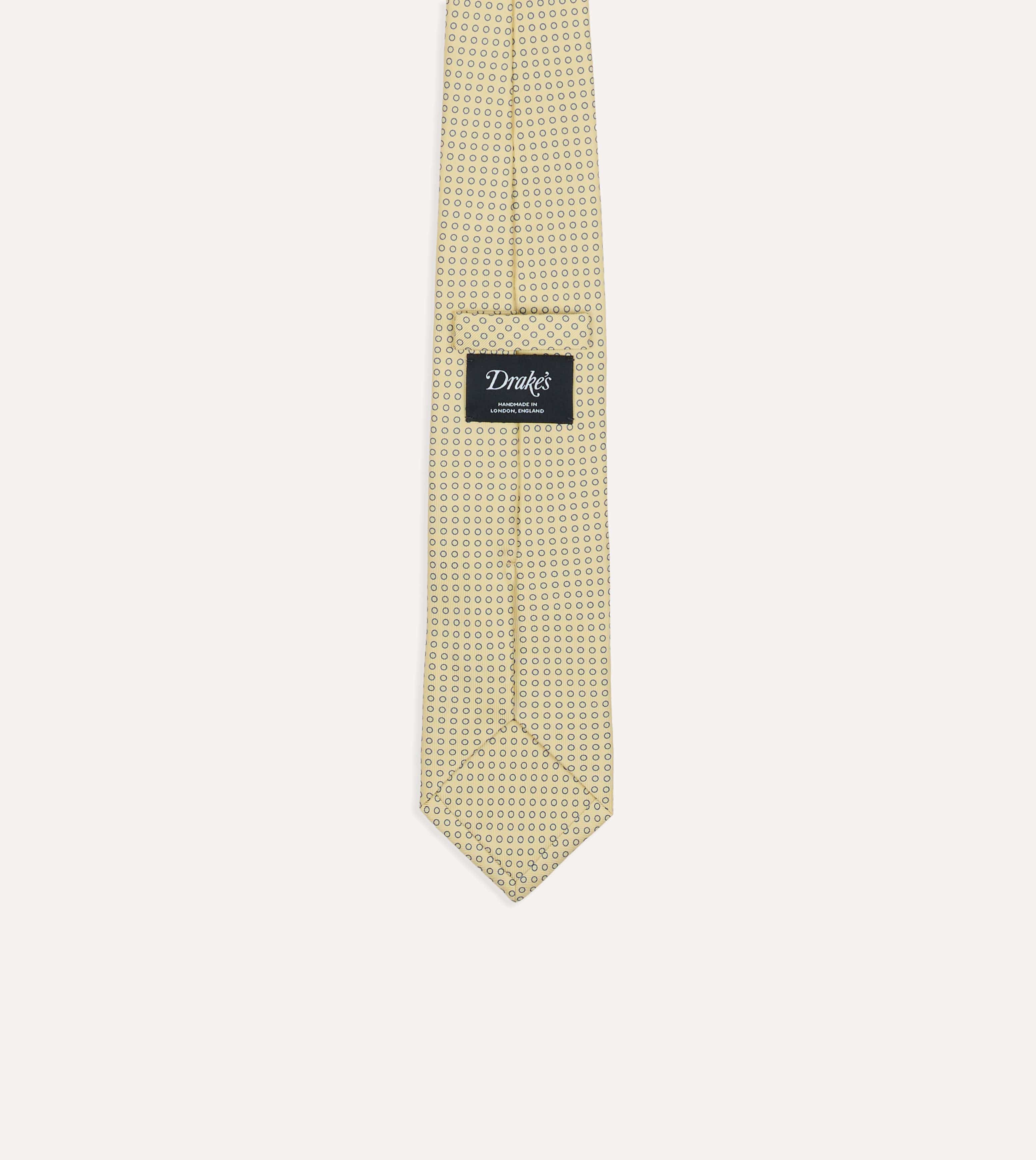 Yellow Mini Circle Print Silk Self-Tipped Tie