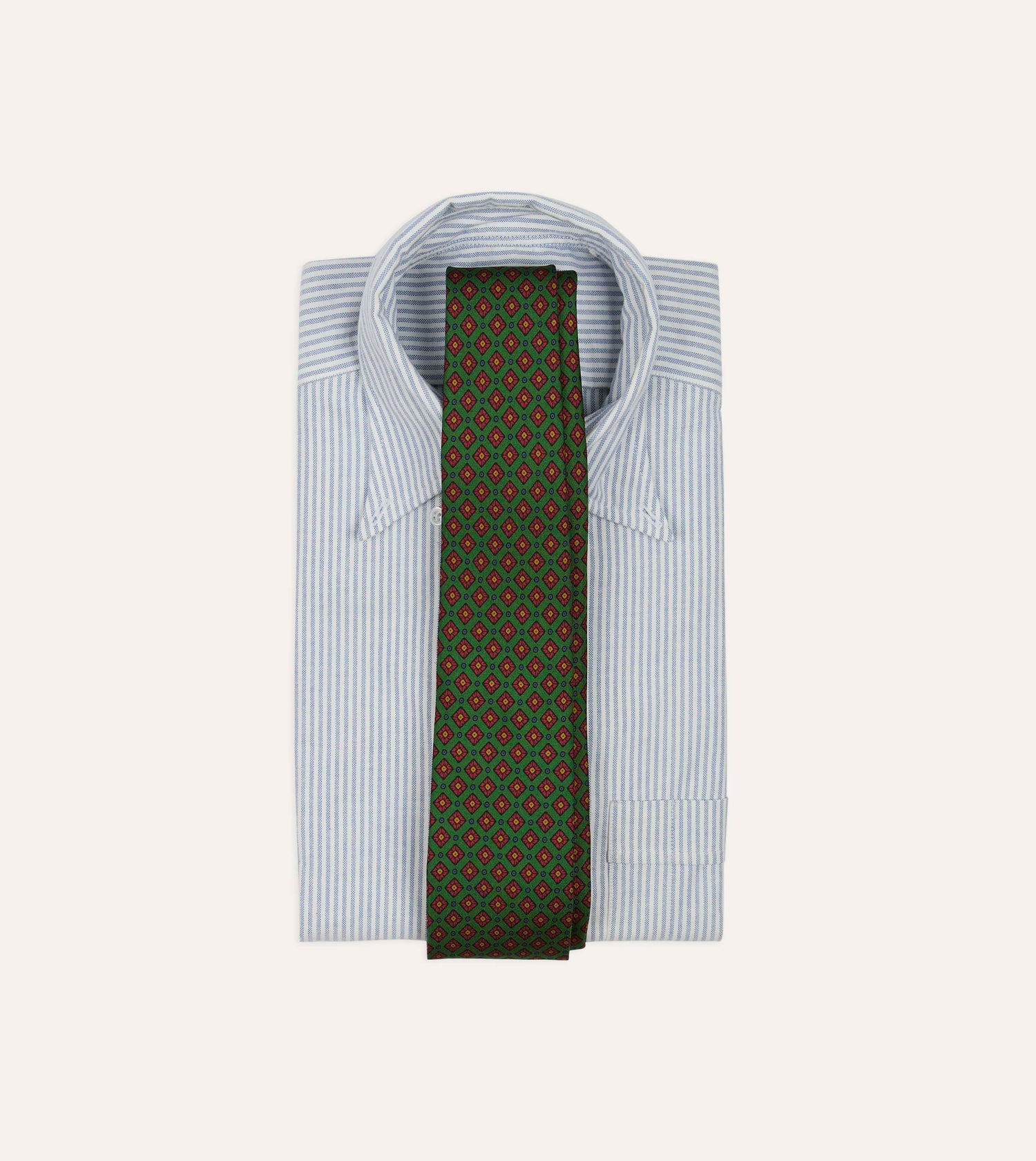 Green Mini Squares Tile Print Silk Self-Tipped Tie
