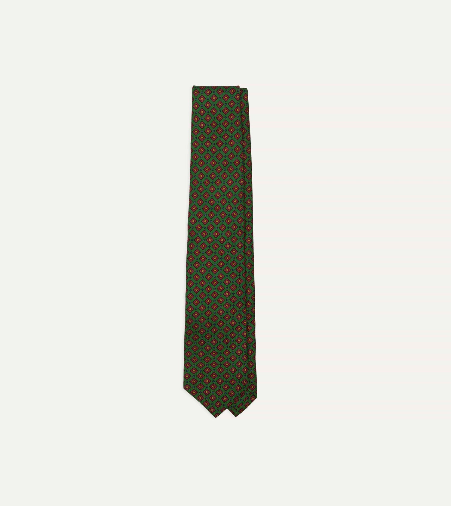 Green Mini Squares Tile Print Silk Self-Tipped Tie