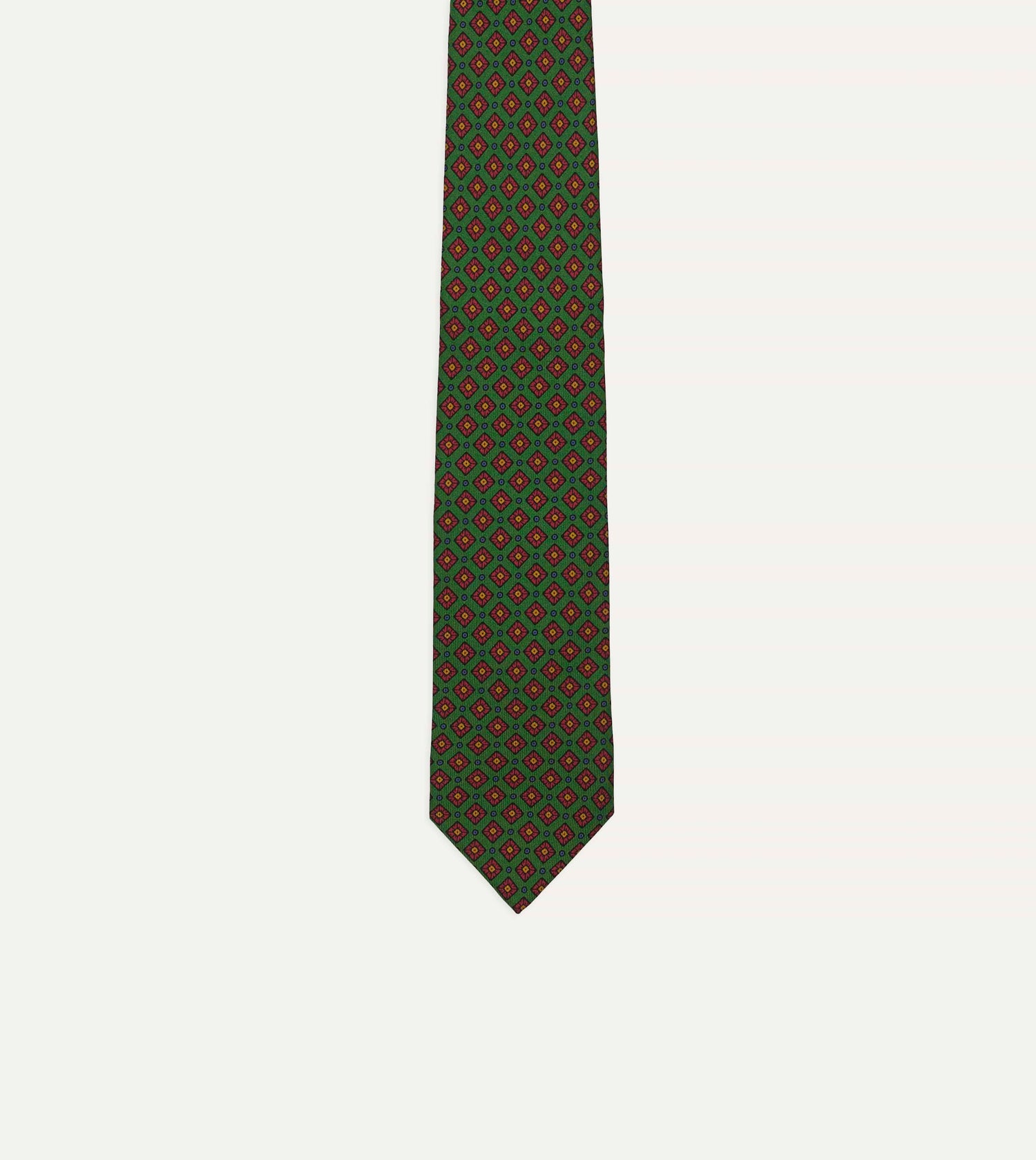 Green Mini Squares Tile Print Silk Self-Tipped Tie