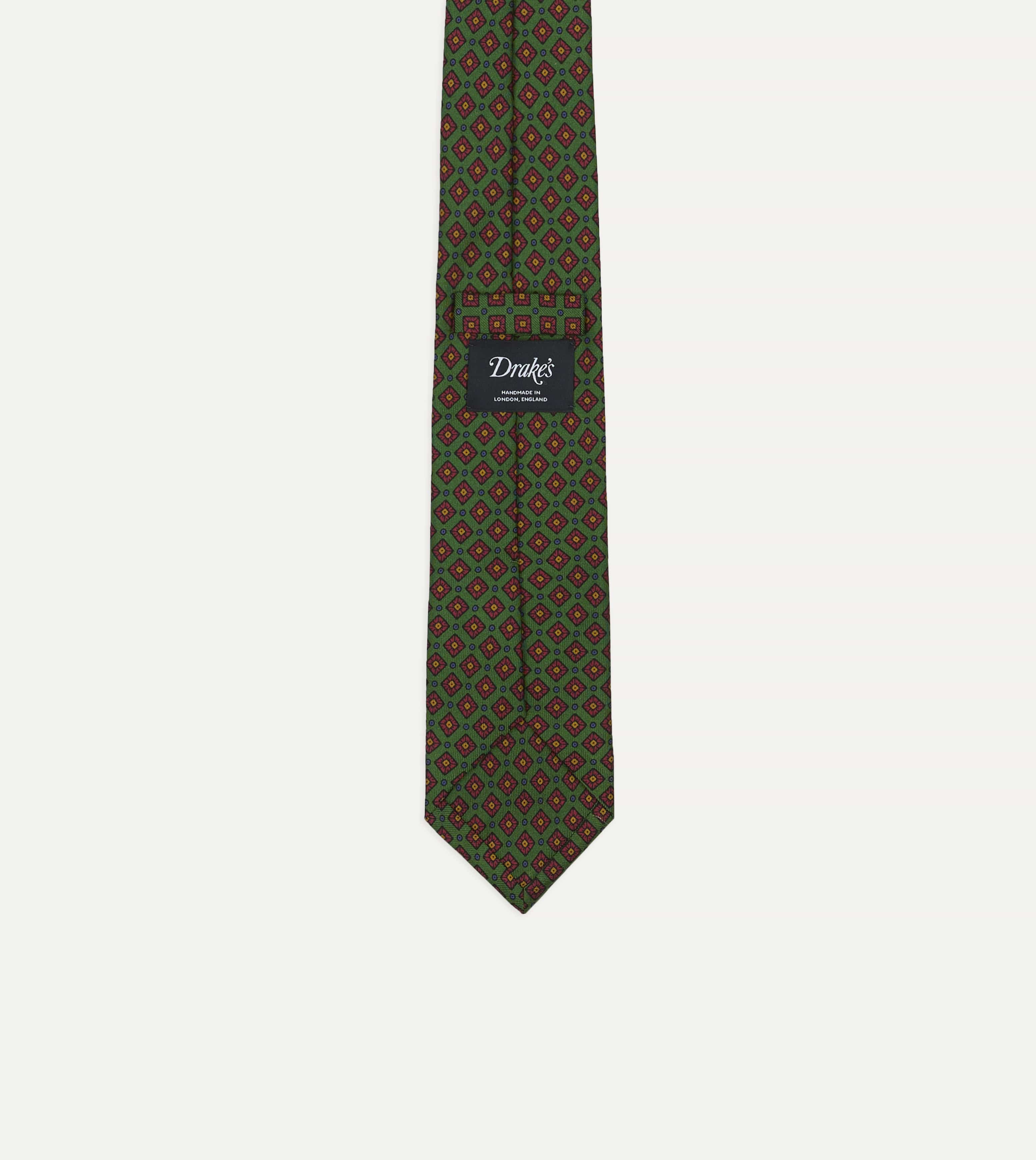 Green Mini Squares Tile Print Silk Self-Tipped Tie