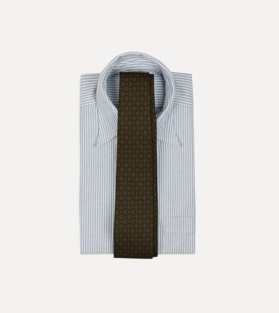 Brown Mini Squares Tile Print Silk Self-Tipped Tie