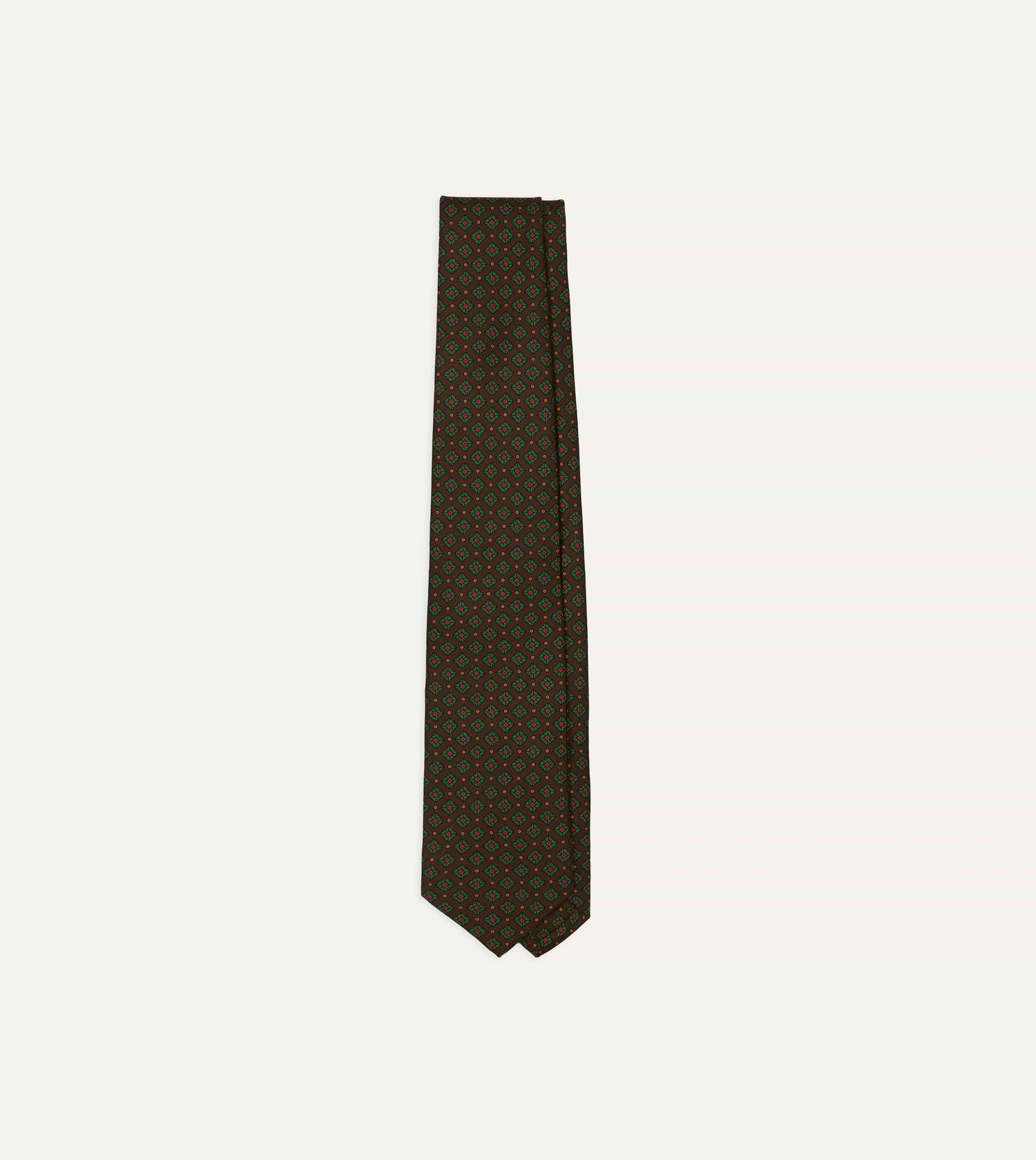 Brown Mini Squares Tile Print Silk Self-Tipped Tie