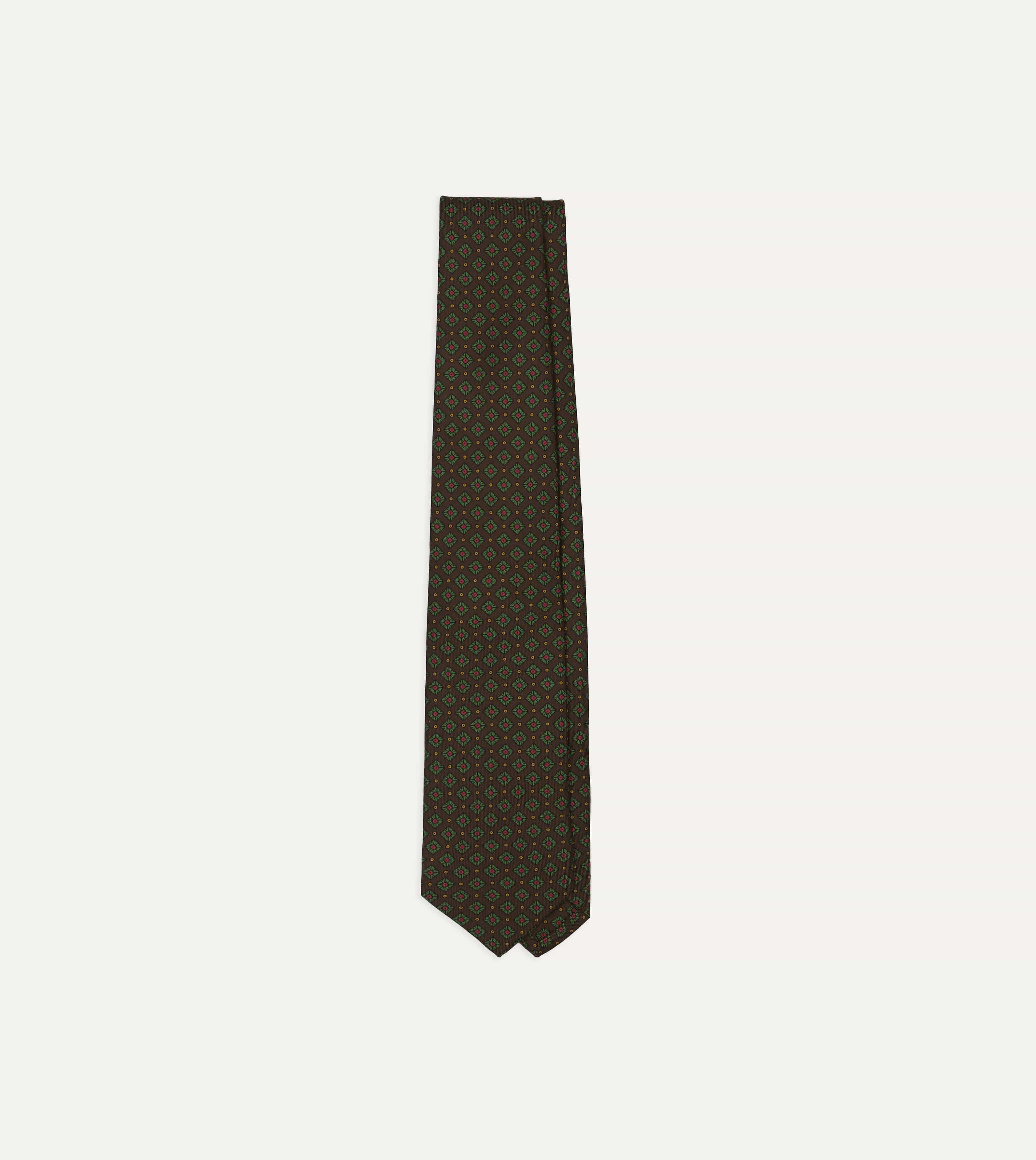 Brown Mini Squares Tile Print Silk Self-Tipped Tie