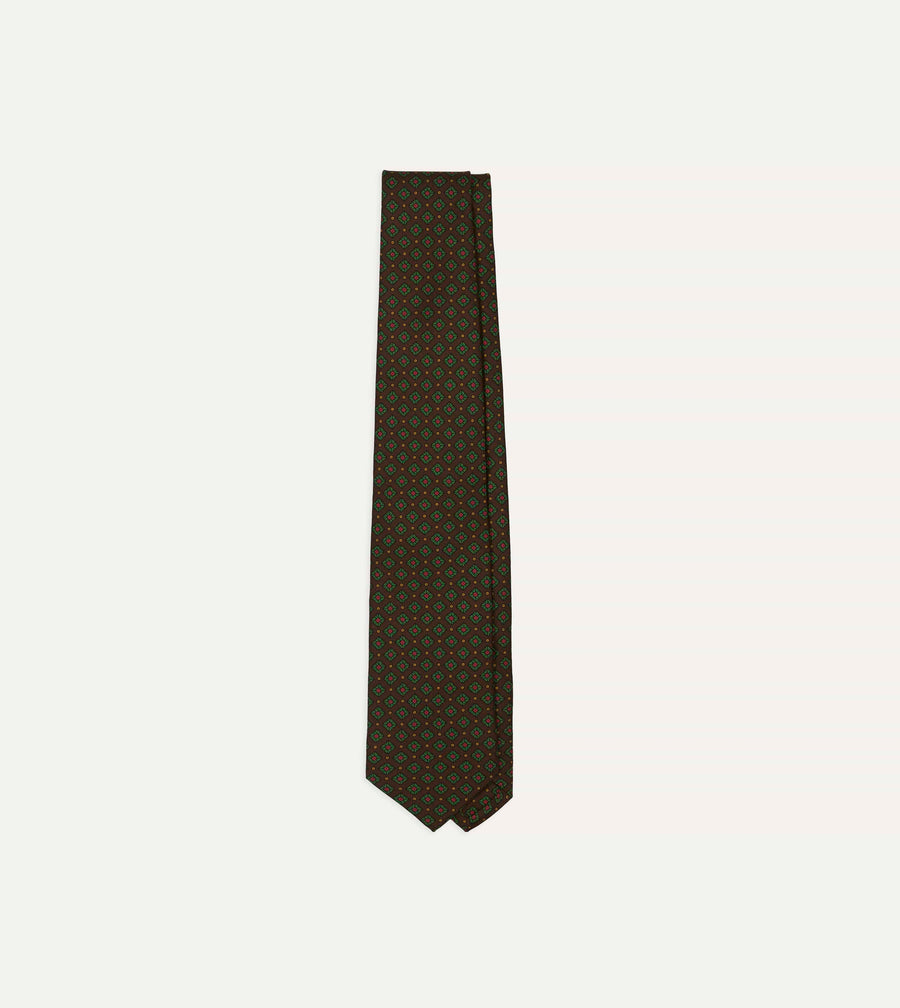 Brown Mini Squares Tile Print Silk Self-Tipped Tie