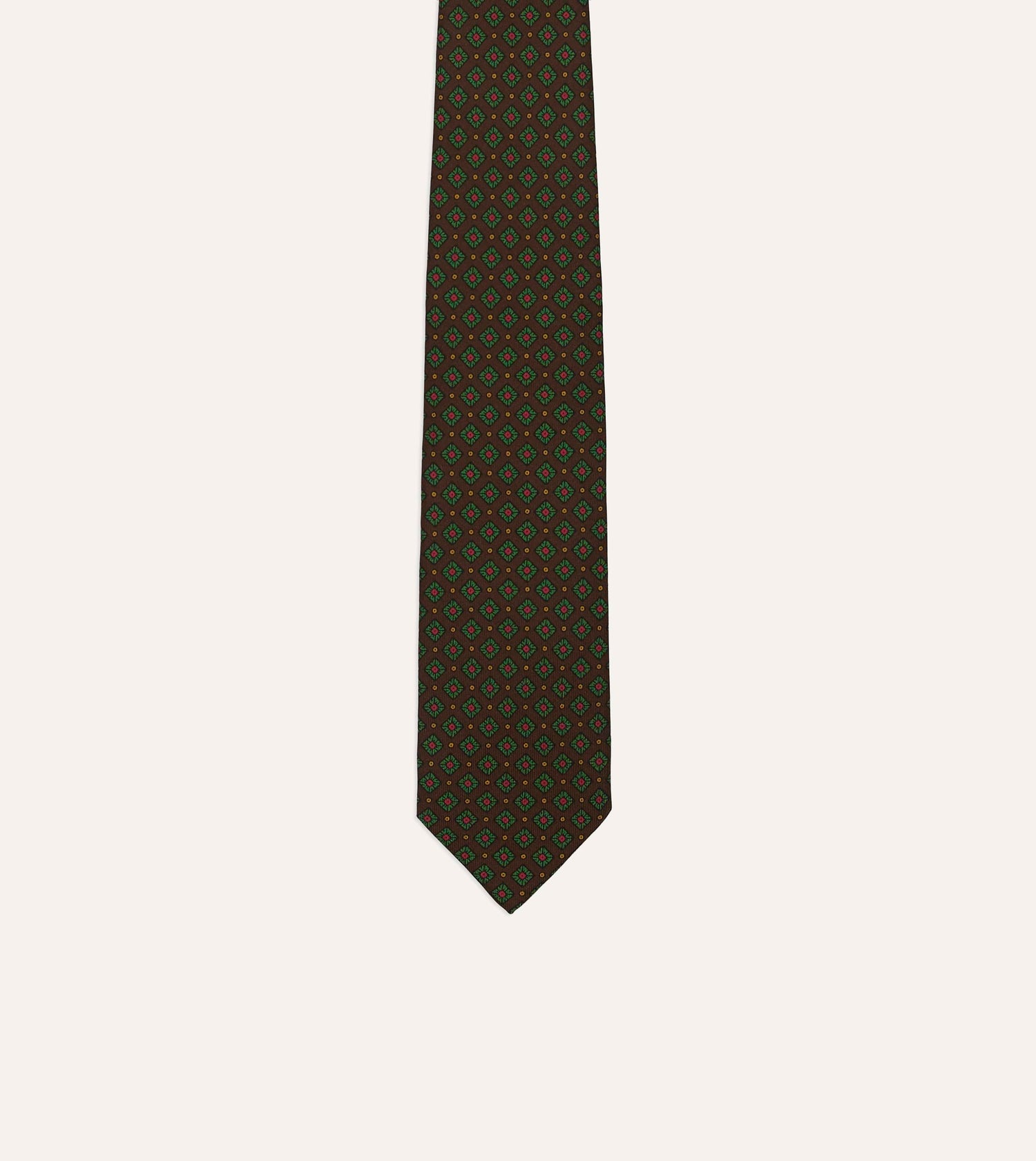 Brown Mini Squares Tile Print Silk Self-Tipped Tie