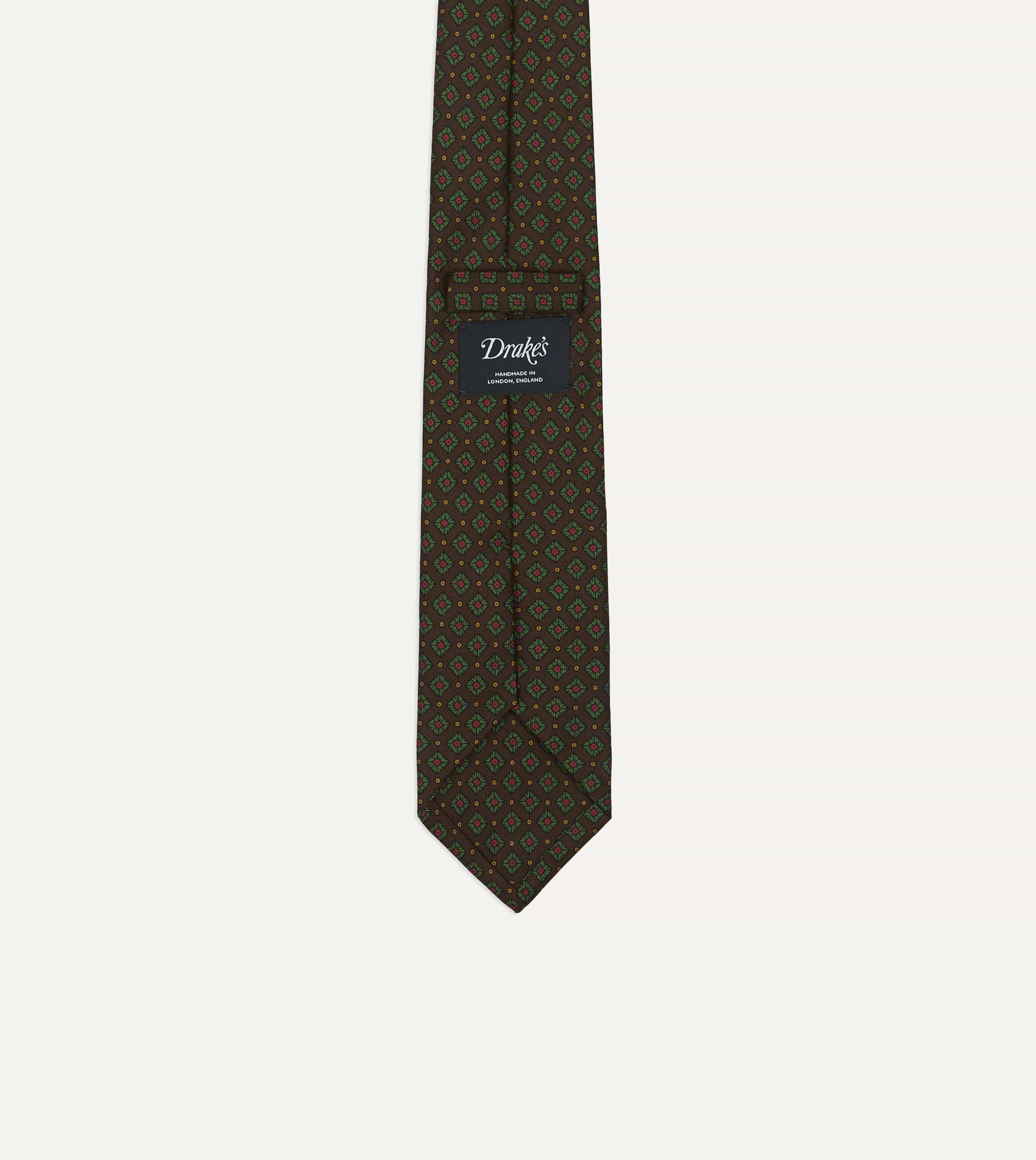 Brown Mini Squares Tile Print Silk Self-Tipped Tie