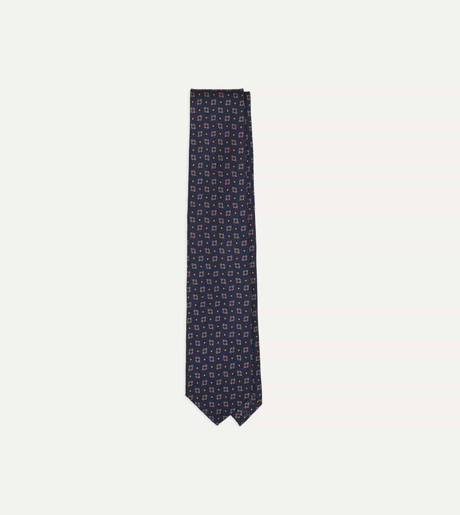 Blue Mini Diamonds Dot Print Silk Self-Tipped Tie