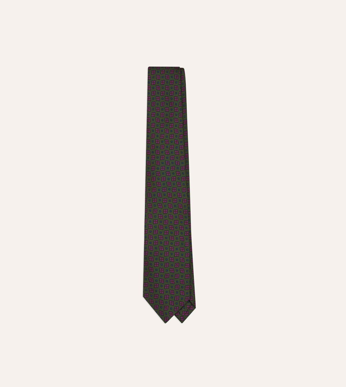Green Mini Diamonds Dot Print Silk Self-Tipped Tie