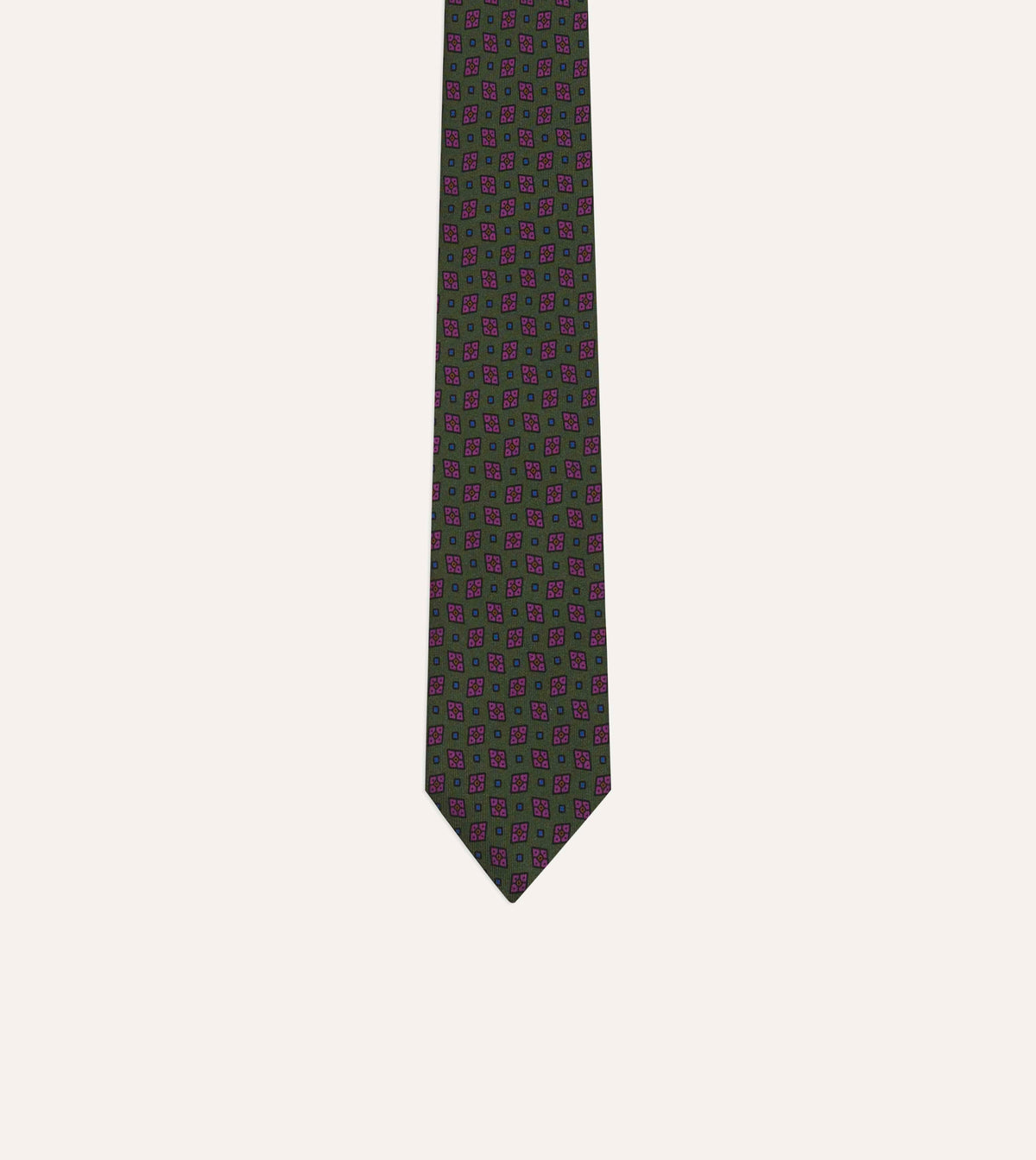 Green Mini Diamonds Dot Print Silk Self-Tipped Tie