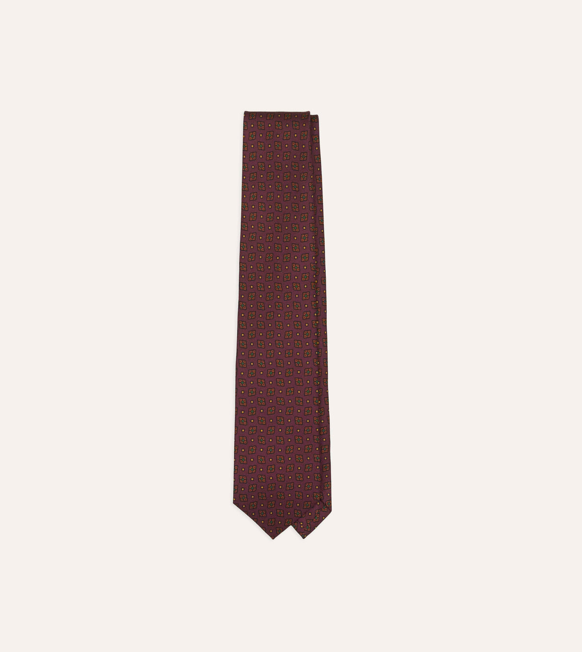 Burgundy Mini Diamonds Dot Print Silk Self-Tipped Tie