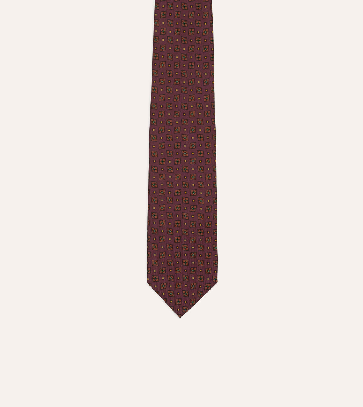 Burgundy Mini Diamonds Dot Print Silk Self-Tipped Tie