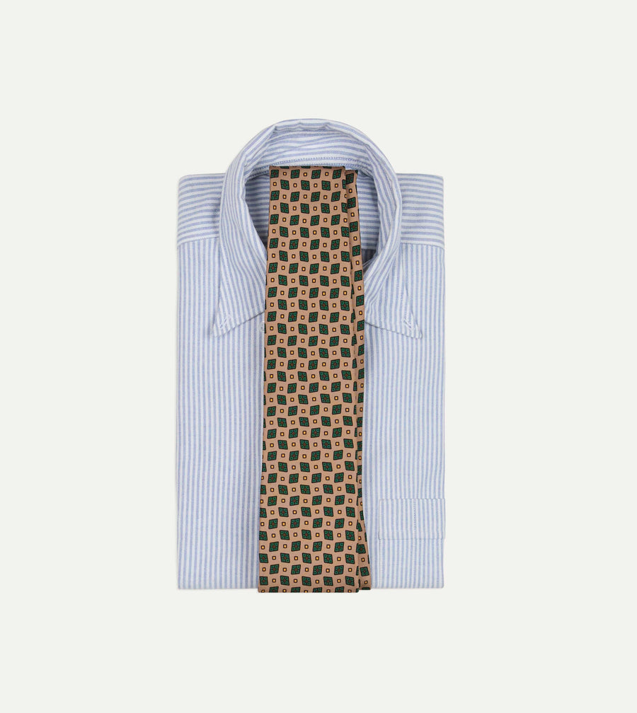 Brown Mini Diamonds Dot Print Silk Self-Tipped Tie