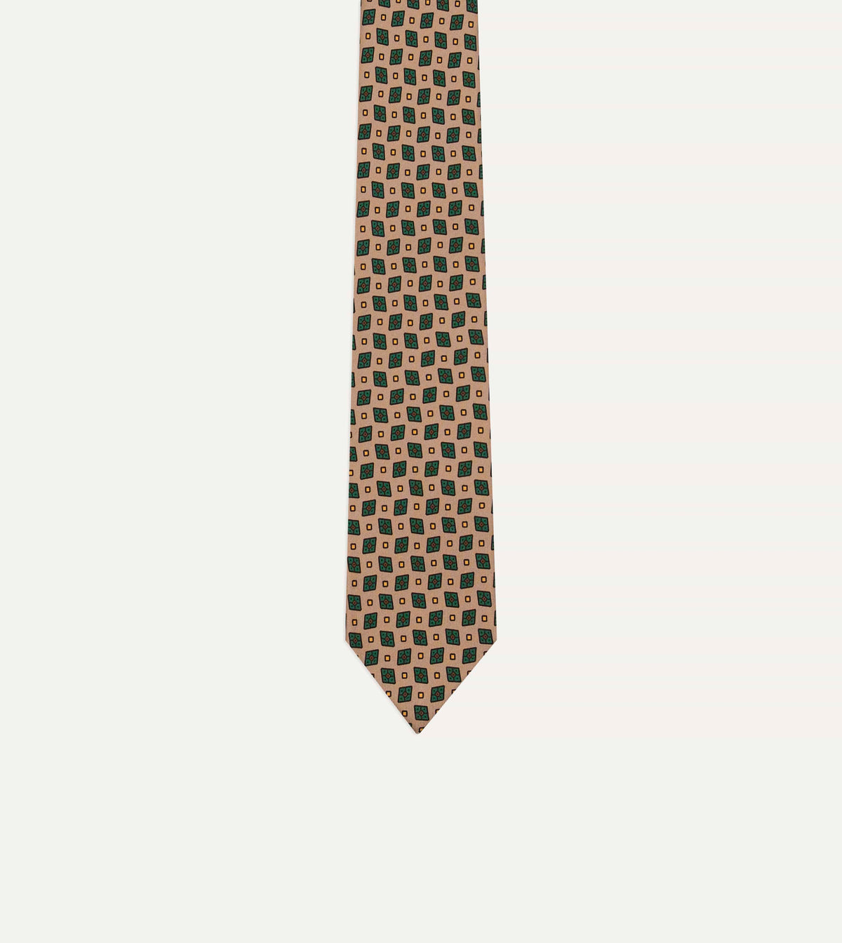 Brown Mini Diamonds Dot Print Silk Self-Tipped Tie