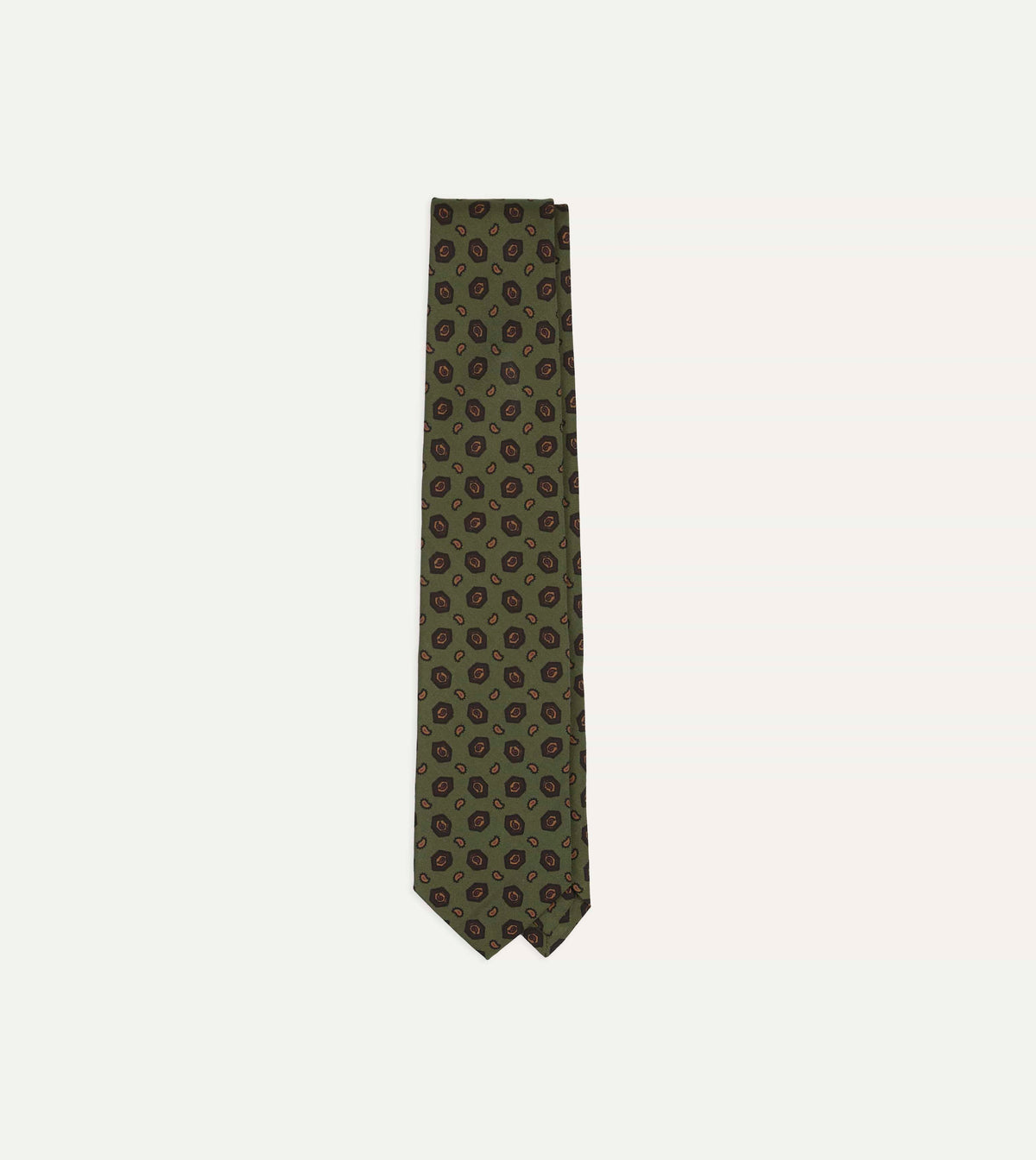 Green Mini Paisley Medallion Print Silk Self-Tipped Tie