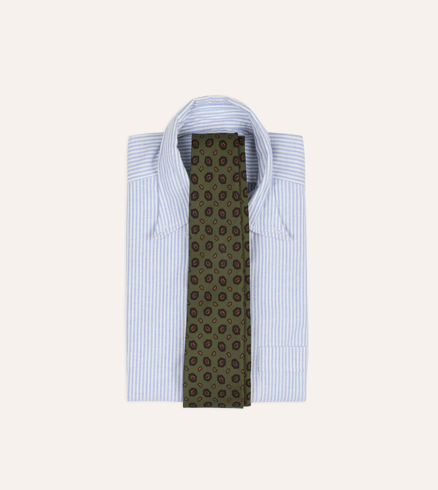 Green Mini Paisley Medallion Print Silk Self-Tipped Tie