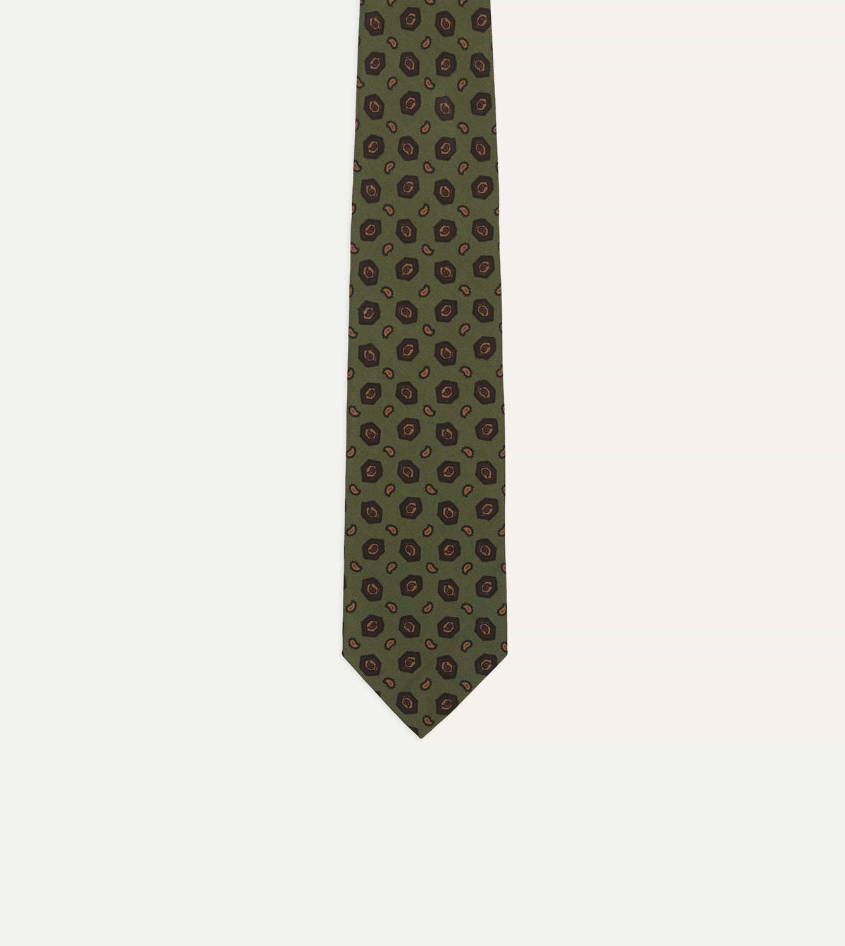 Green Mini Paisley Medallion Print Silk Self-Tipped Tie