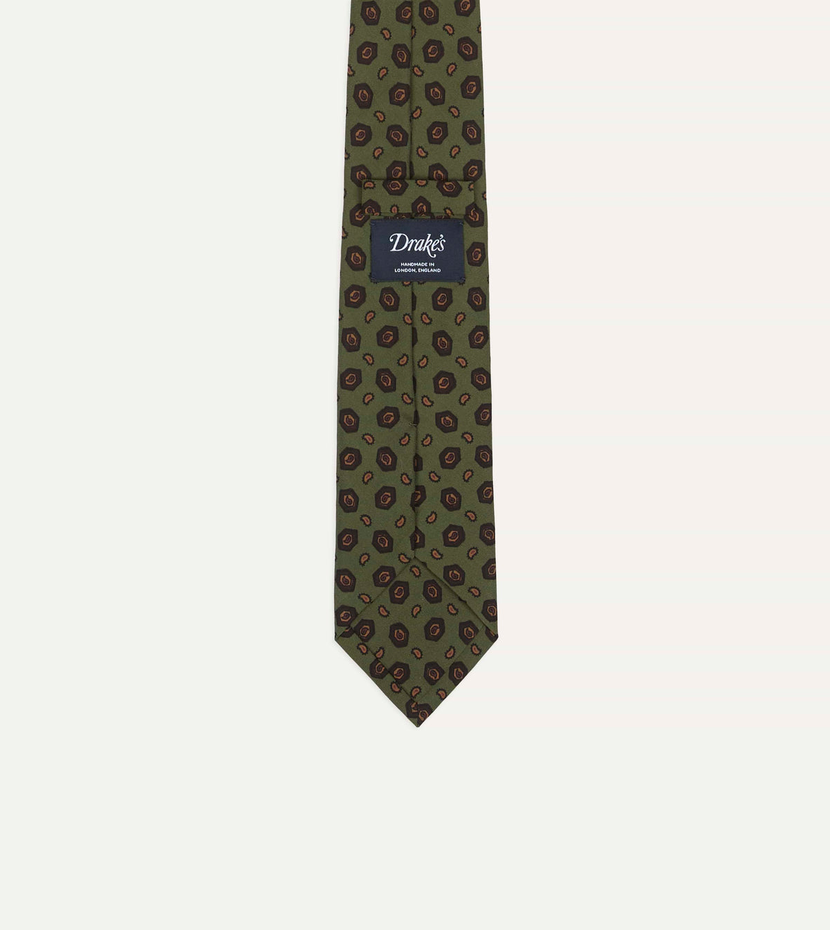 Green Mini Paisley Medallion Print Silk Self-Tipped Tie