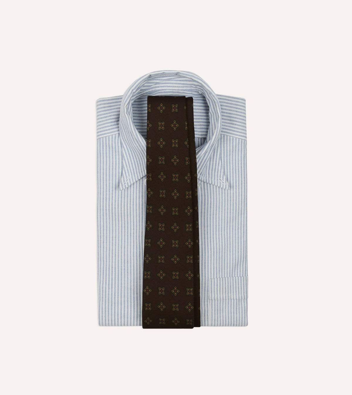 Brown Geometric Flowers Tile Print Silk Self-Tipped Tie
