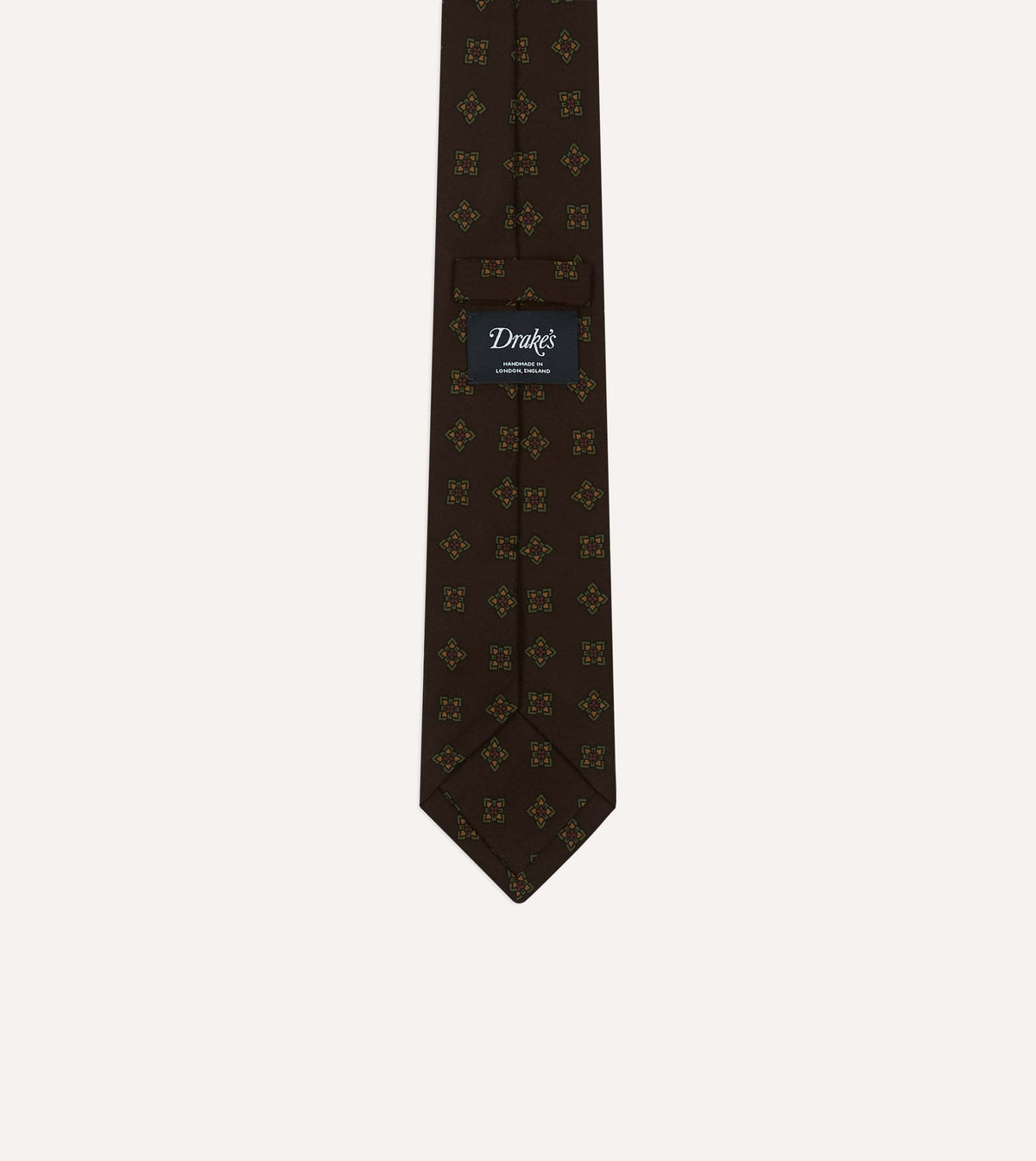 Brown Geometric Flowers Tile Print Silk Self-Tipped Tie