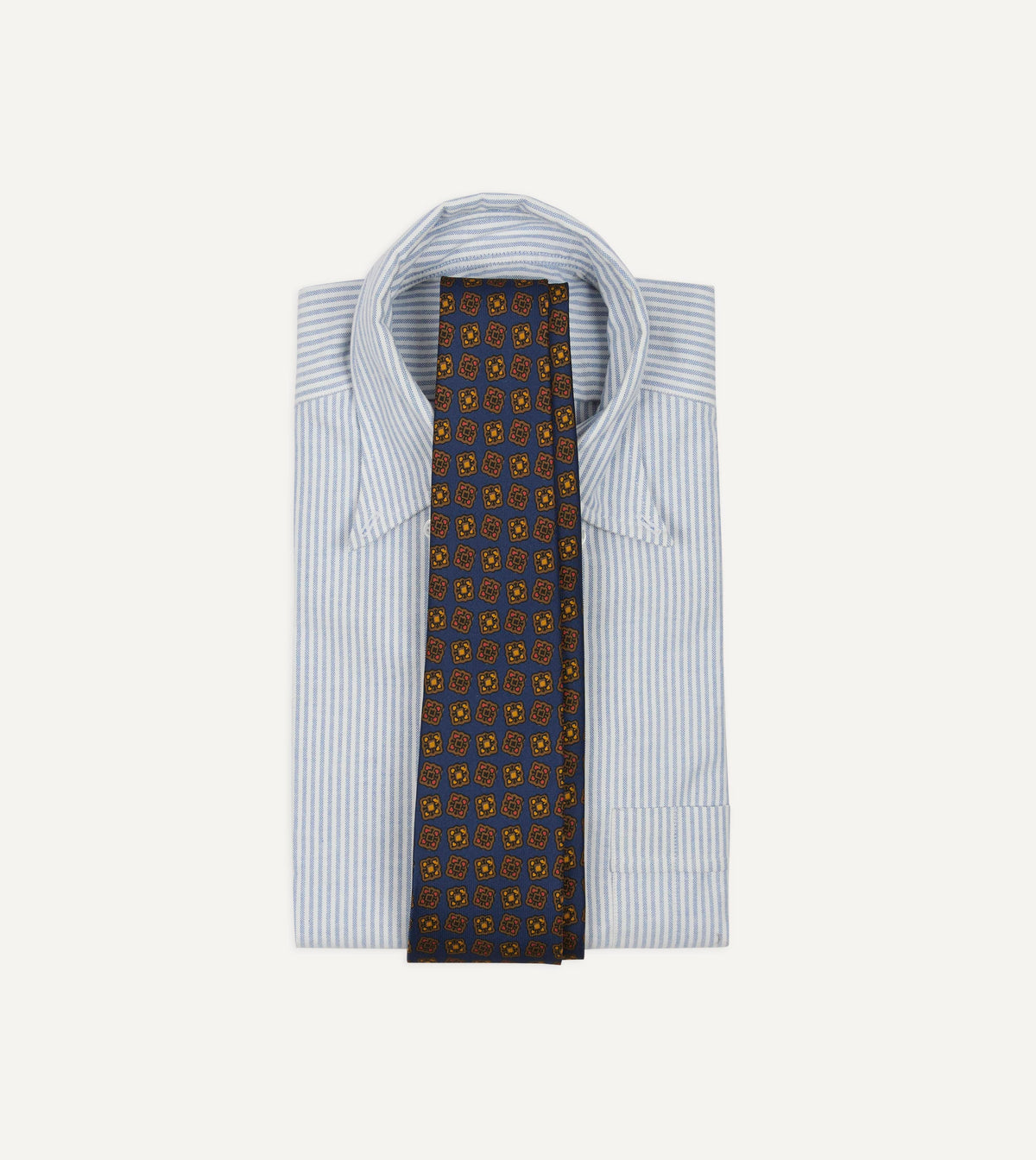 Navy Geometric Flowers Tile Print Silk Self-Tipped Tie