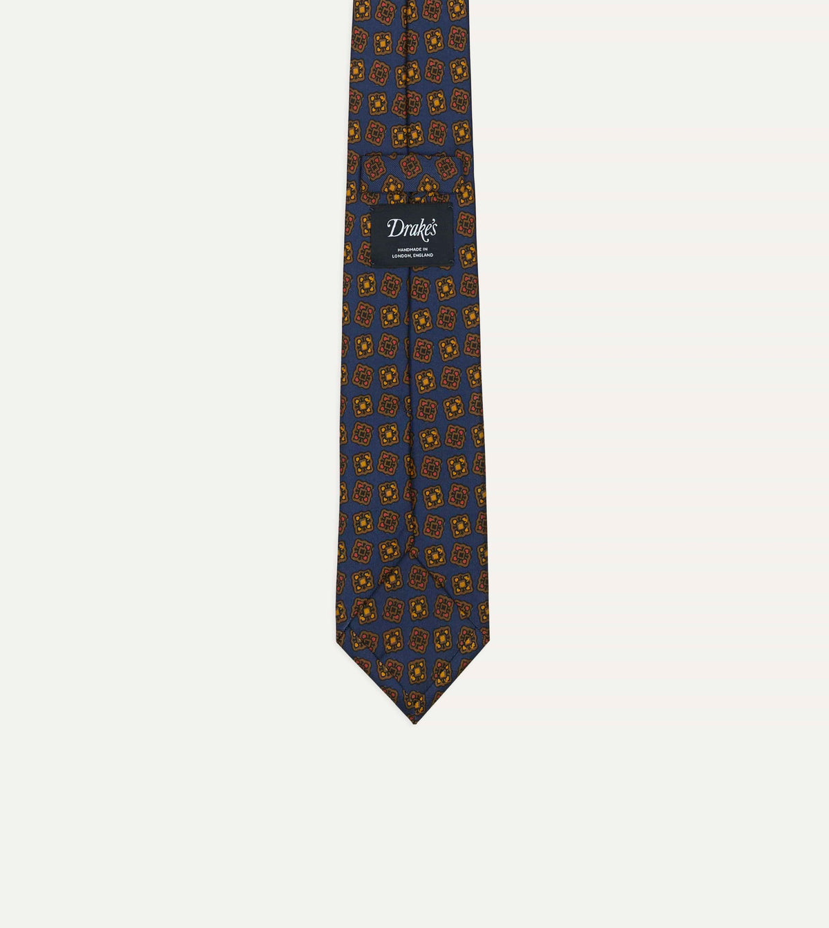 Navy Geometric Flowers Tile Print Silk Self-Tipped Tie