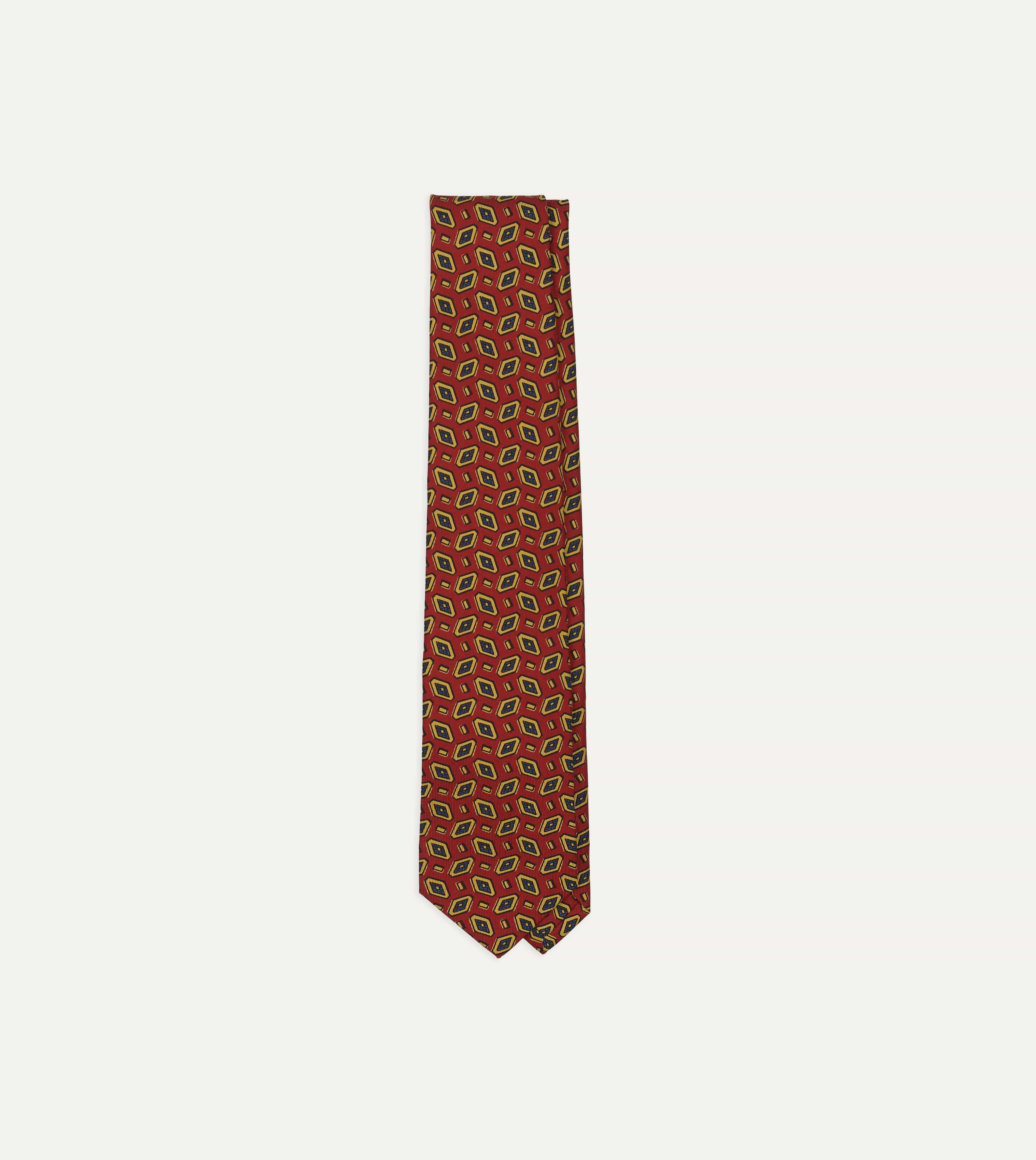 Red Jumbled Diamonds Tile Print Silk Self-Tipped Tie