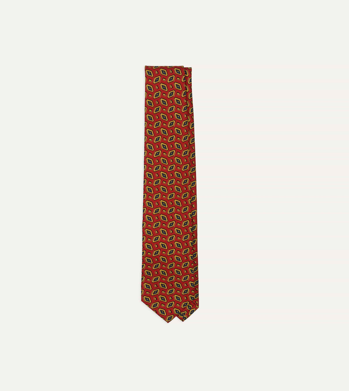 Red Jumbled Diamonds Tile Print Silk Self-Tipped Tie