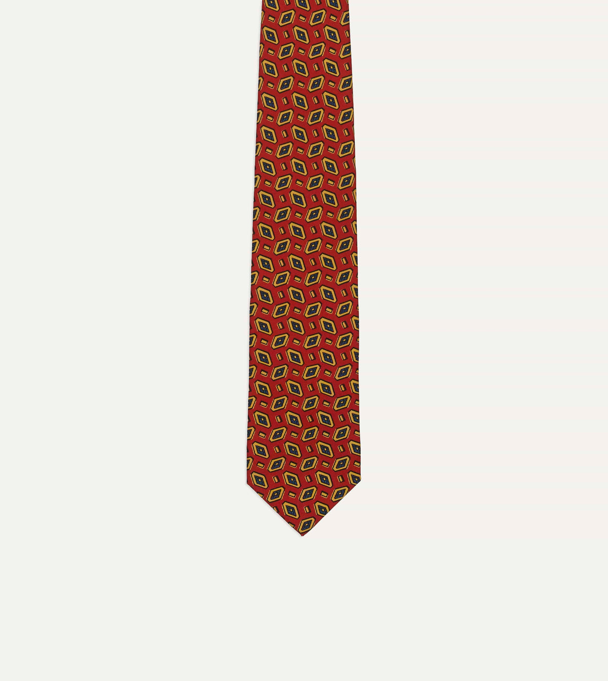 Red Jumbled Diamonds Tile Print Silk Self-Tipped Tie