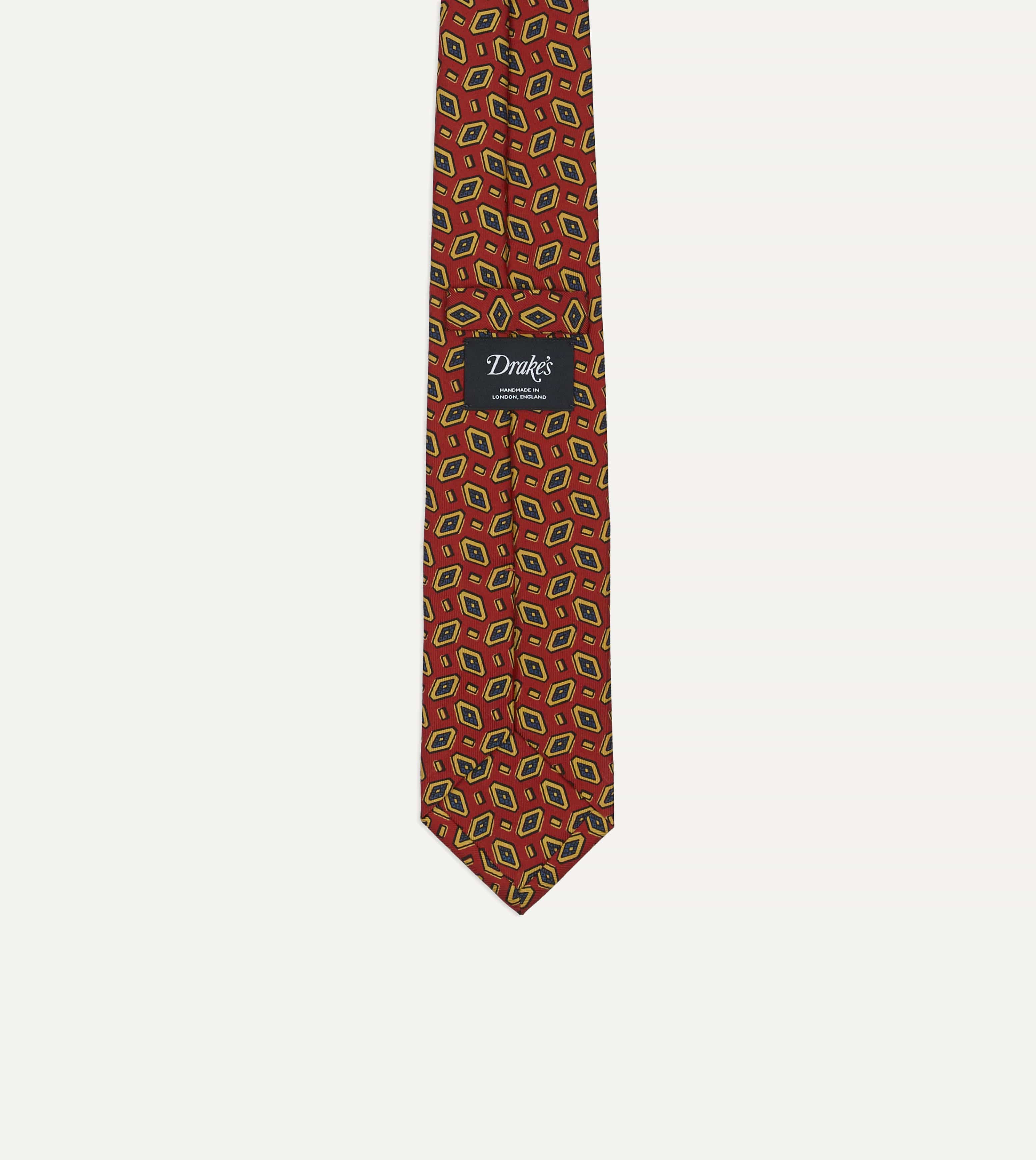 Red Jumbled Diamonds Tile Print Silk Self-Tipped Tie