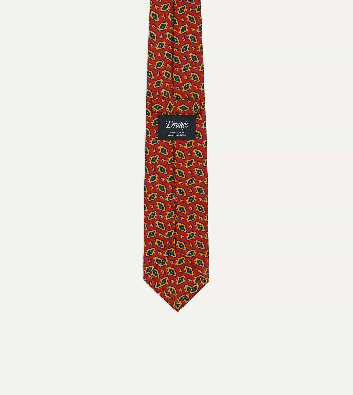 Red Jumbled Diamonds Tile Print Silk Self-Tipped Tie