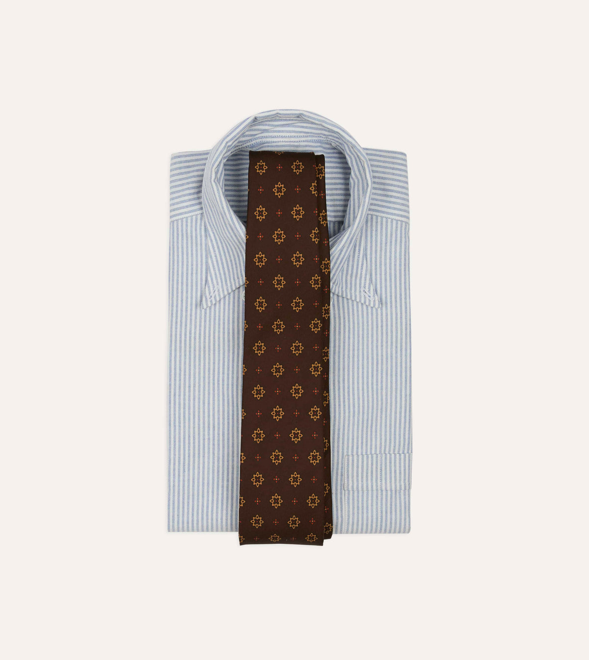 Brown Star Flowers Tile Print Silk Self-Tipped Tie