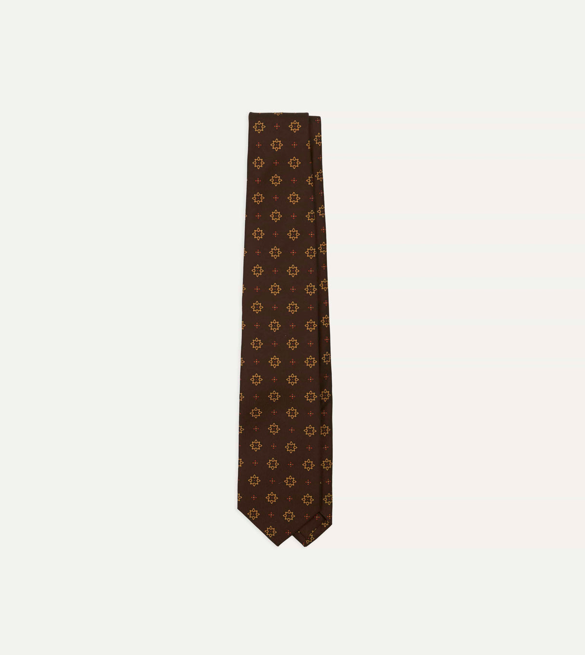 Brown Star Flowers Tile Print Silk Self-Tipped Tie