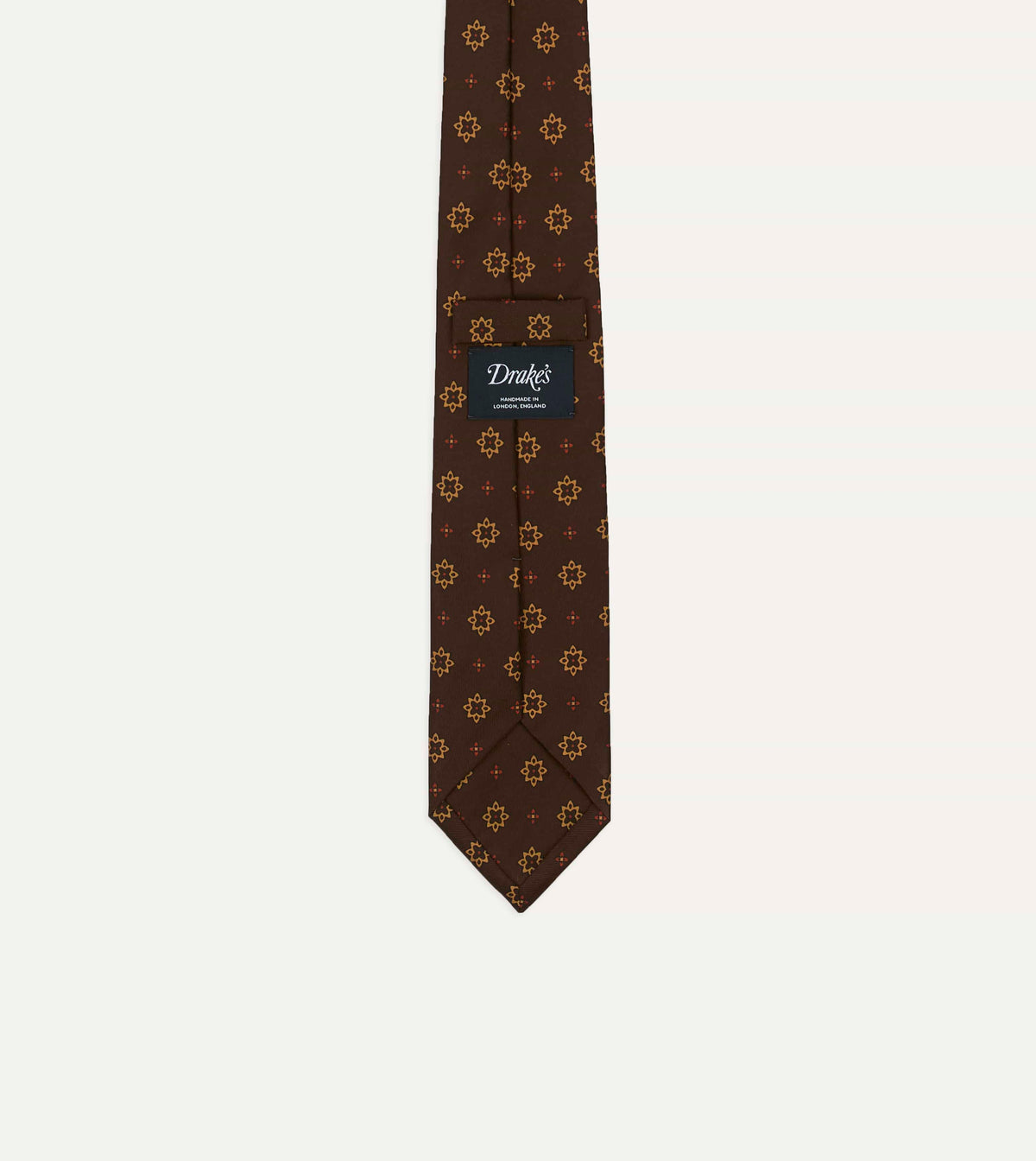 Brown Star Flowers Tile Print Silk Self-Tipped Tie