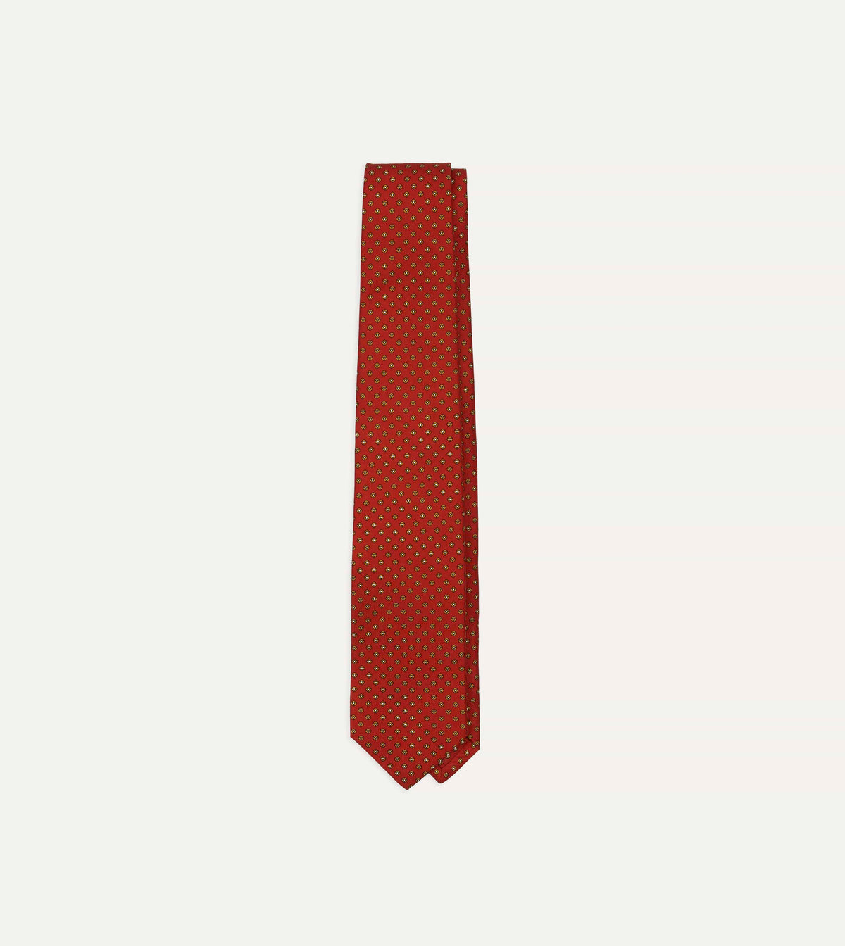 Orange Mini Flowers Tile Print Silk Self-Tipped Tie