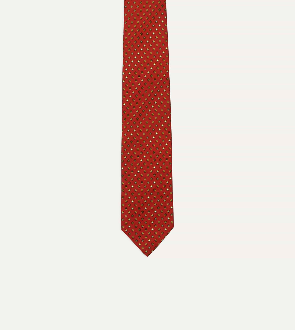 Orange Mini Flowers Tile Print Silk Self-Tipped Tie