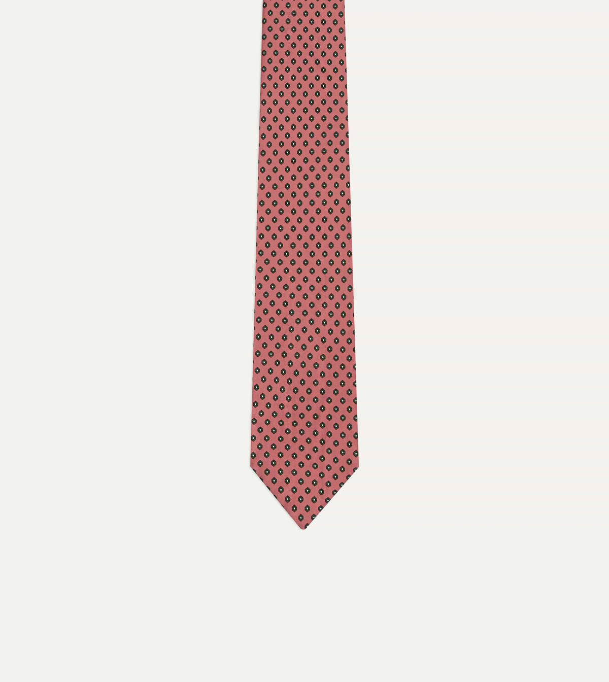 Pink Mini Flowers Tile Print Silk Self-Tipped Tie